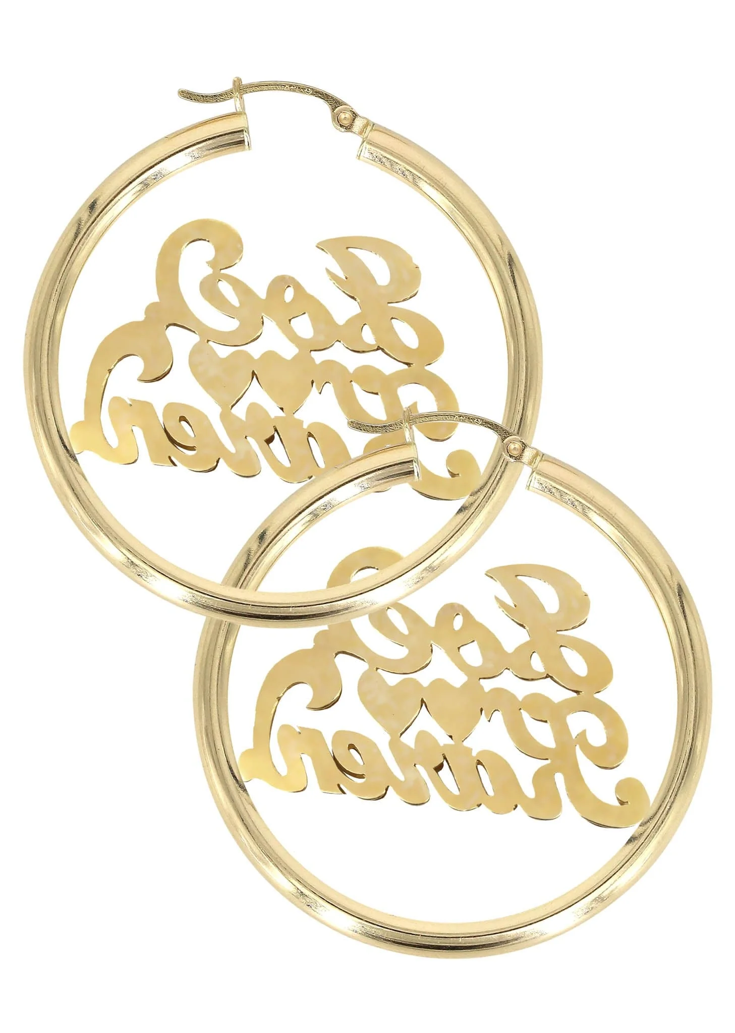 14K Ladies Couple Names Name Plate Hoop Earrings - Image 2