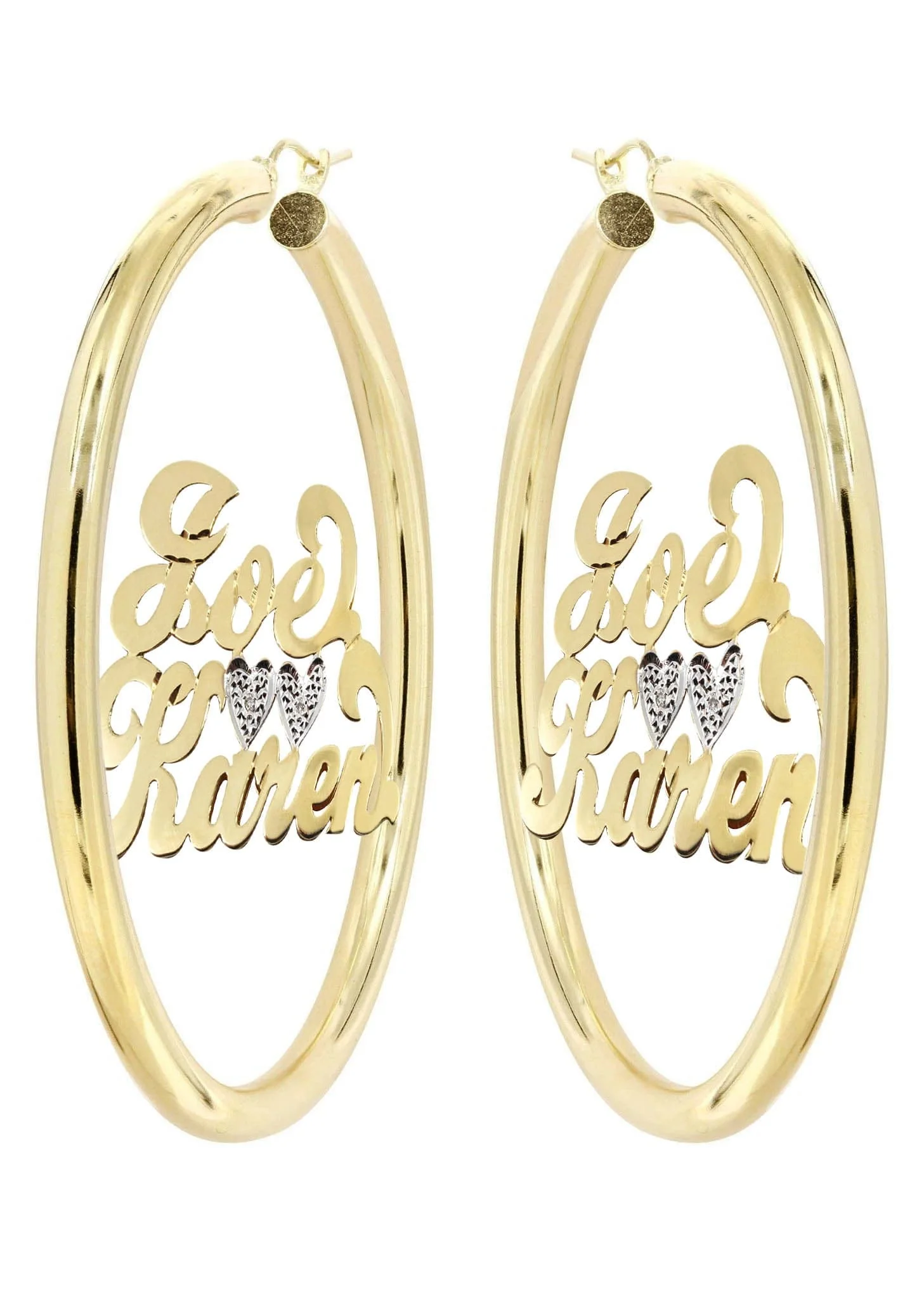 14K Ladies Couple Names Name Plate Hoop Earrings - Image 3