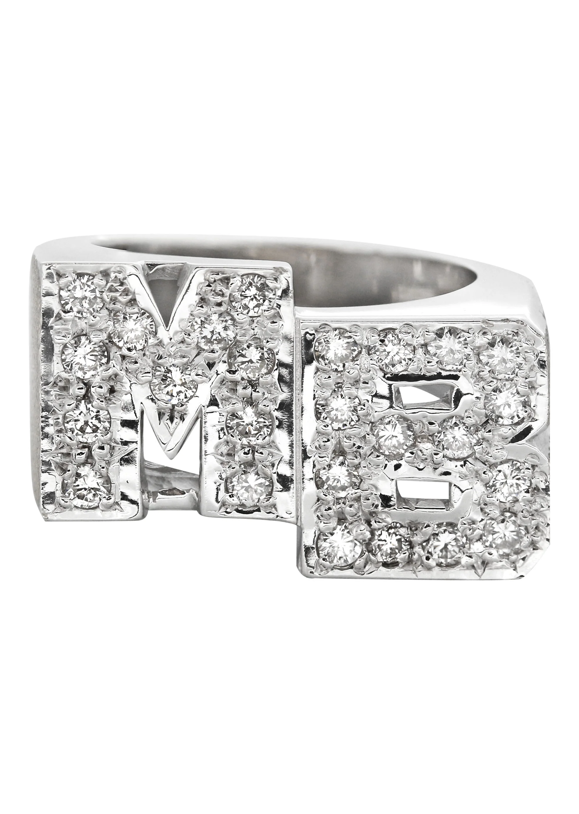 14K Diamond White Gold Initials Name Ring | Style #105
