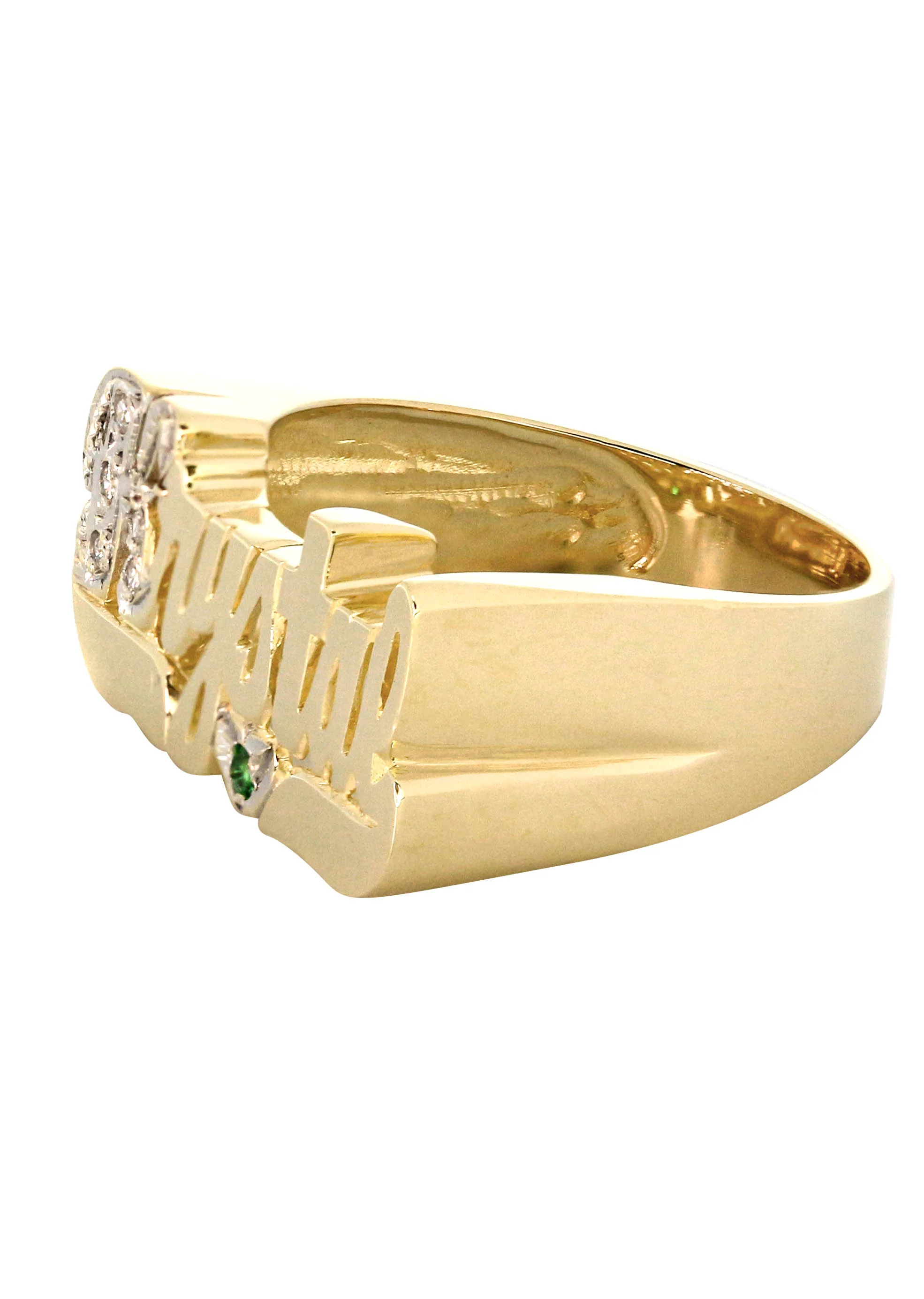14K Diamond & Emerald Gold Name Ring | Appx. 4.8 Grams - Image 2