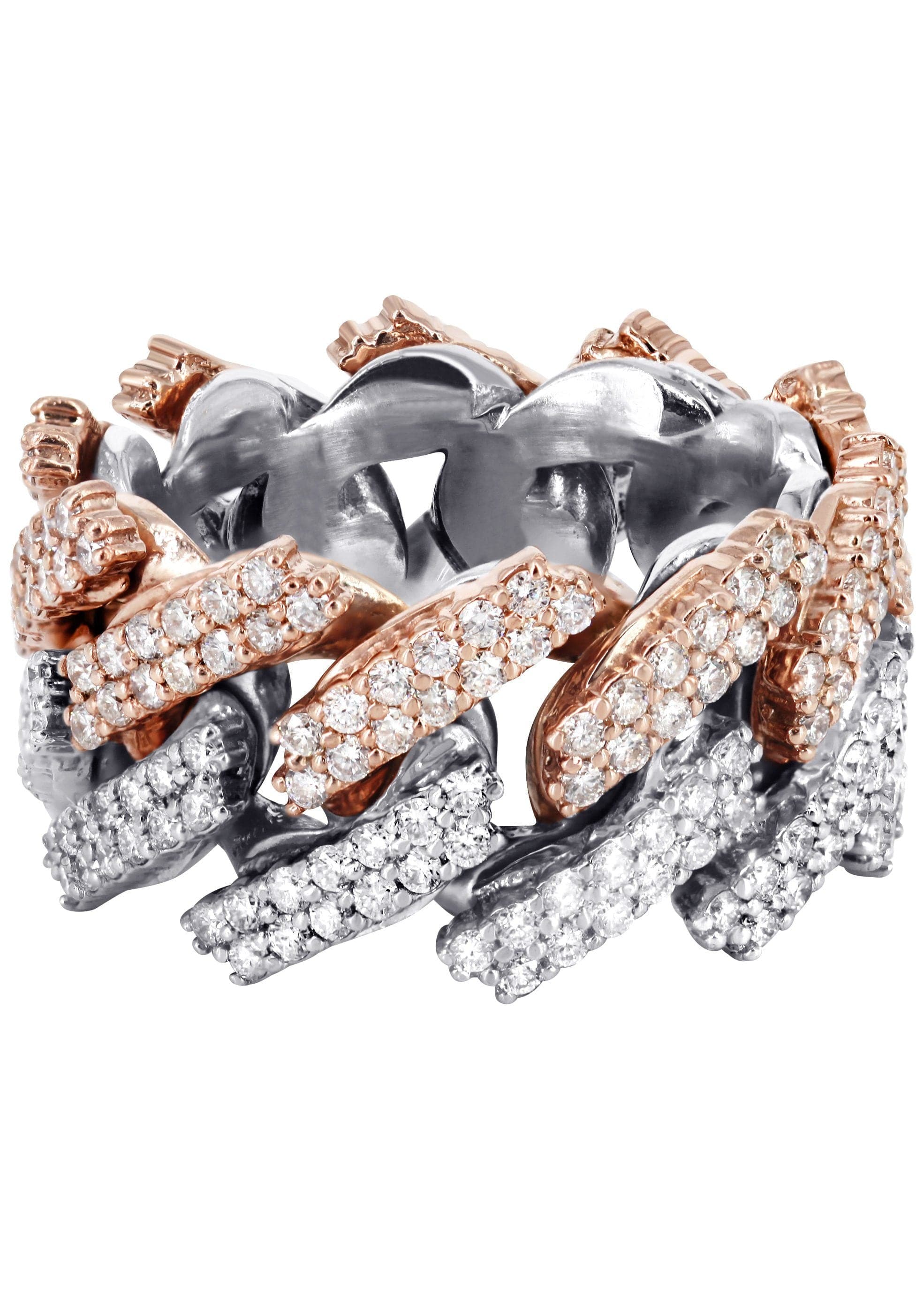 14K Rose And White Gold Diamond Cuban Link Ring | 20.11 Grams | 4.07 Carats