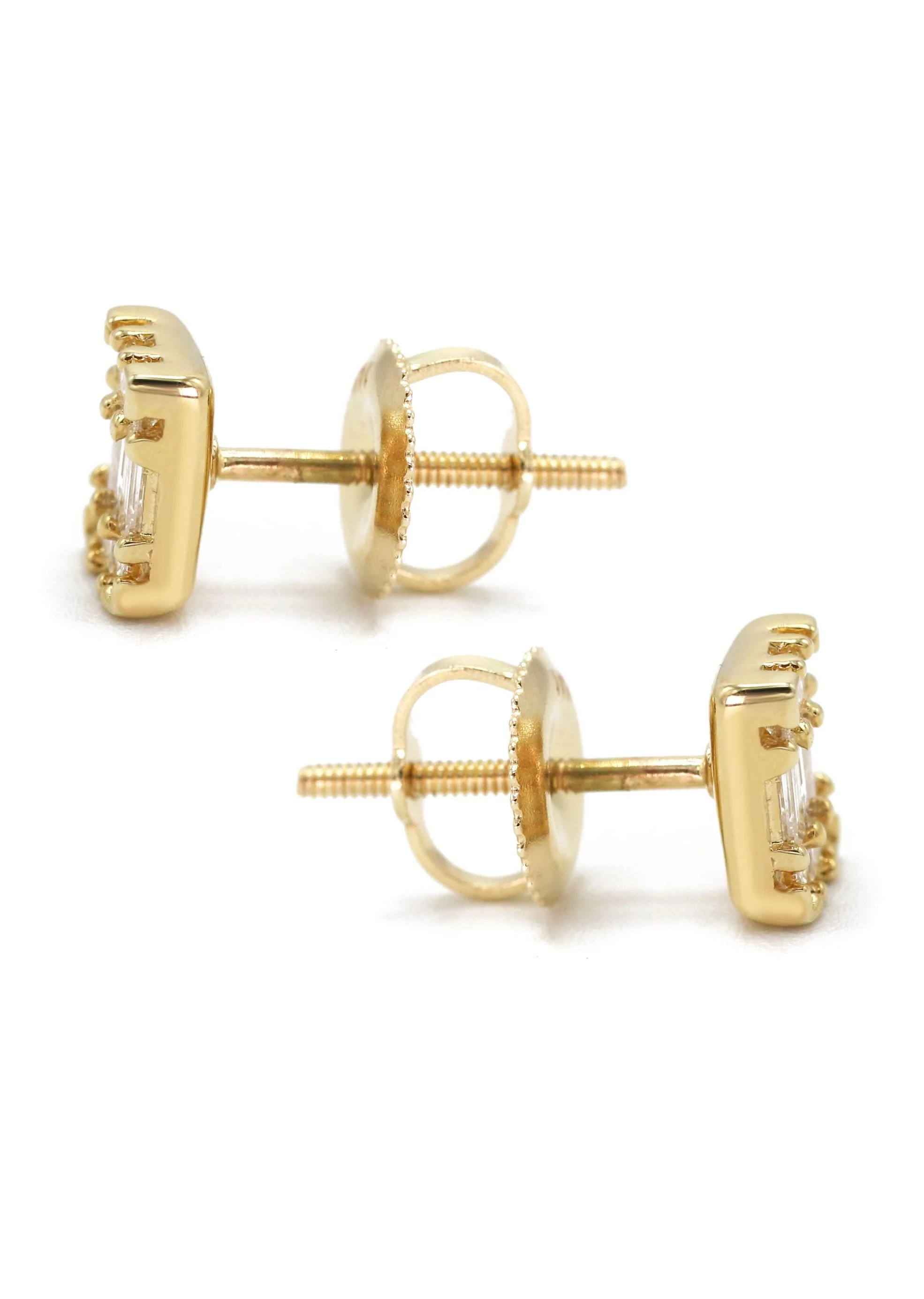 14K Yellow Gold Diamond Baguette Earrings For Men | 0.32 Carats | 1.29 Grams - Image 2