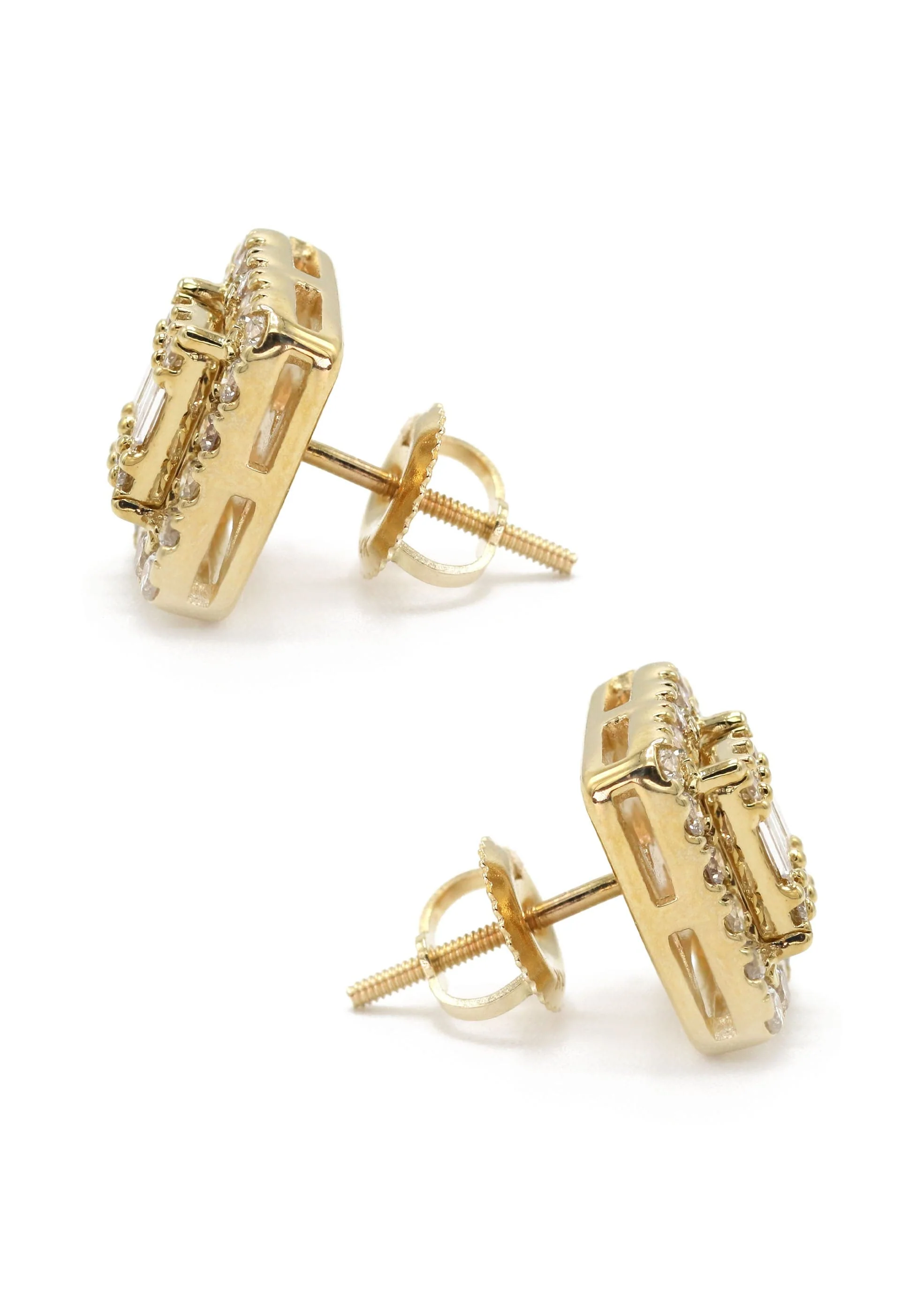 14K Yellow Gold Diamond Baguette Earrings For Men | 0.96 Carats | 4.51 Grams - Image 2