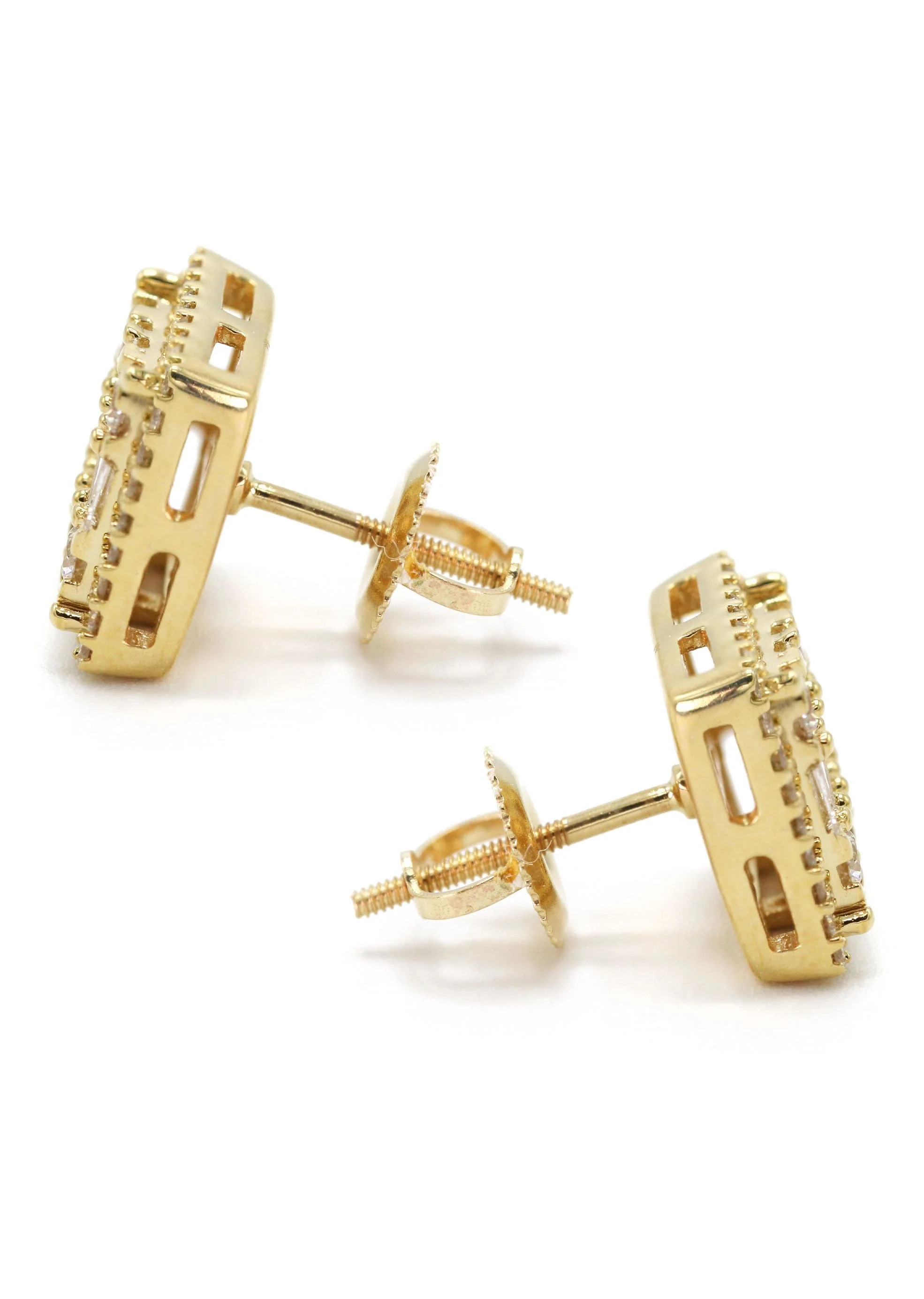 14K Yellow Gold Diamond Baguette Earrings For Men | 1.05 Carats | 4.23 Grams - Image 2