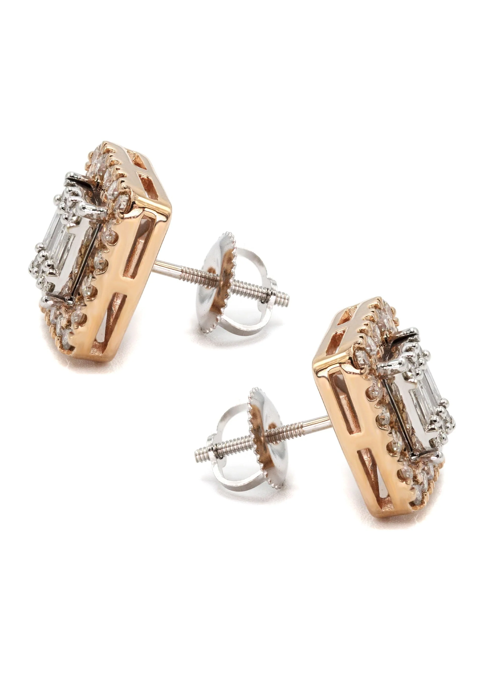 14K Yellow Gold Diamond Baguette Earrings For Men | 0.95 Carats | 4.74 Grams - Image 2