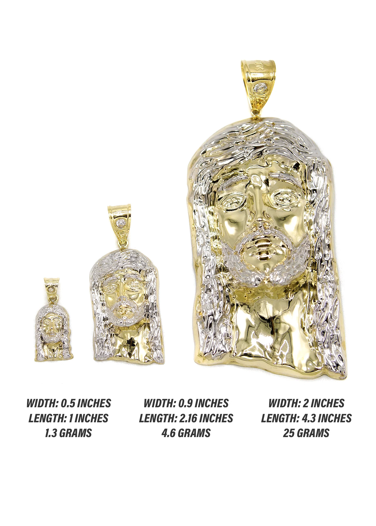 10K Gold Jesus Head Pendant  |  Customizable Size - Image 2