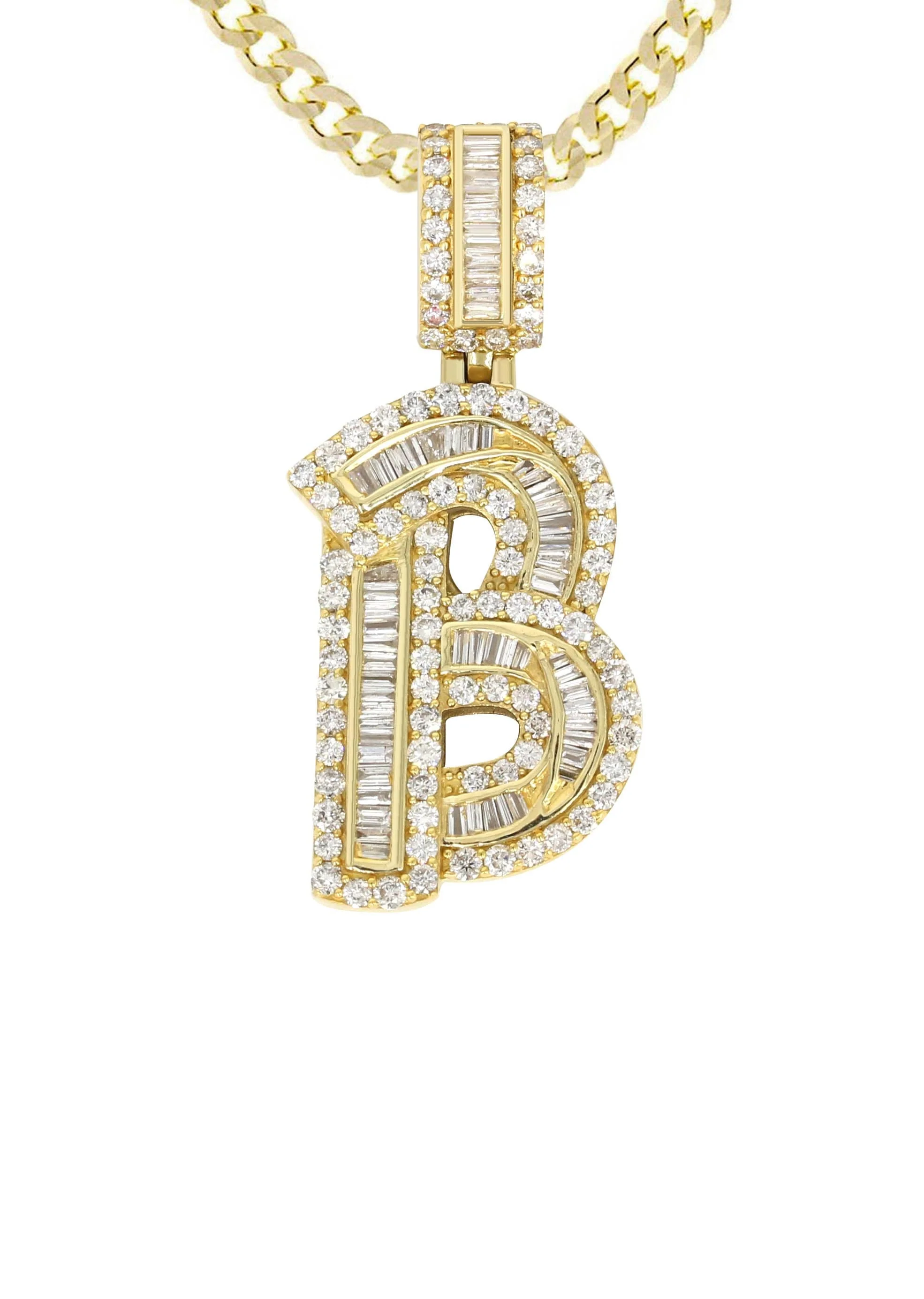 14K Yellow Gold Letter "B" Baguette Diamond Necklace | 2.15 Carats - Image 2
