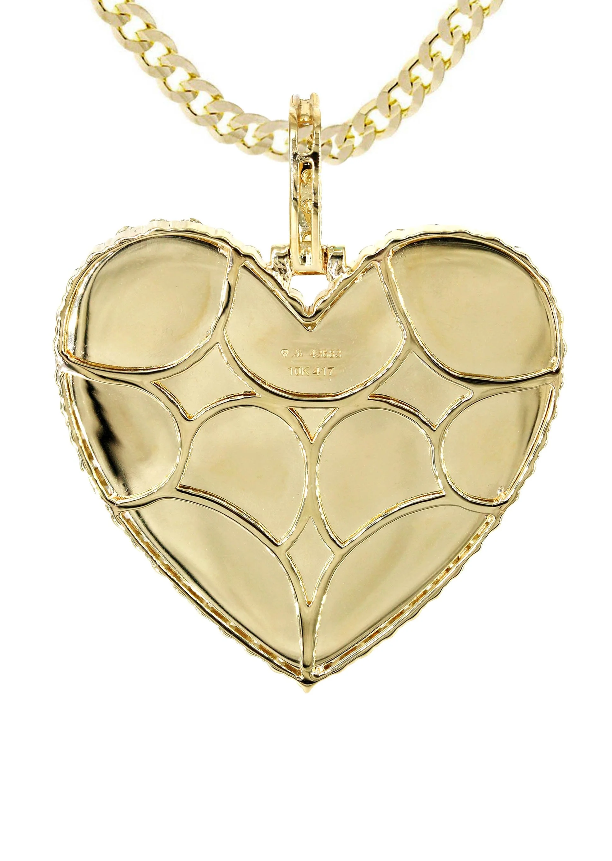 Diamond 10K Yellow Gold Large Heart Picture Pendant Necklace | 2.91 Carats | Appx. 21 Grams - Image 3