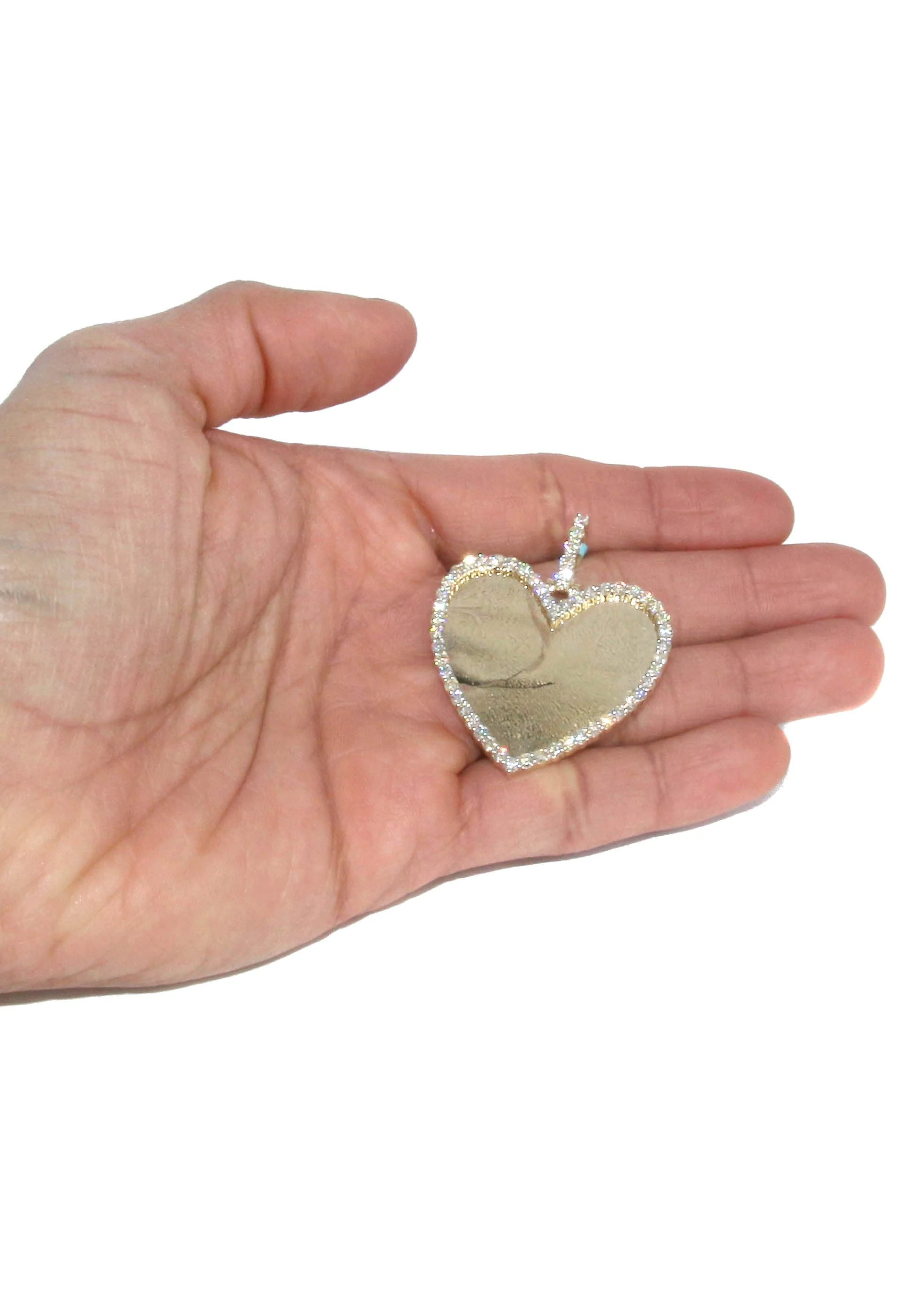 Diamond 10K Yellow Gold Large Heart Picture Pendant Necklace | 2.91 Carats | Appx. 21 Grams - Image 5
