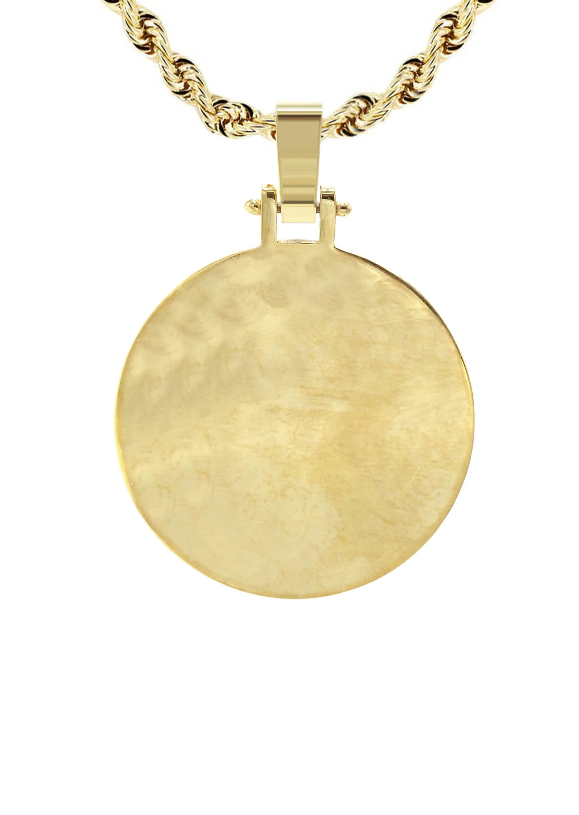 10K/14K Yellow Gold Large Round Picture Pendant Necklace - Image 3