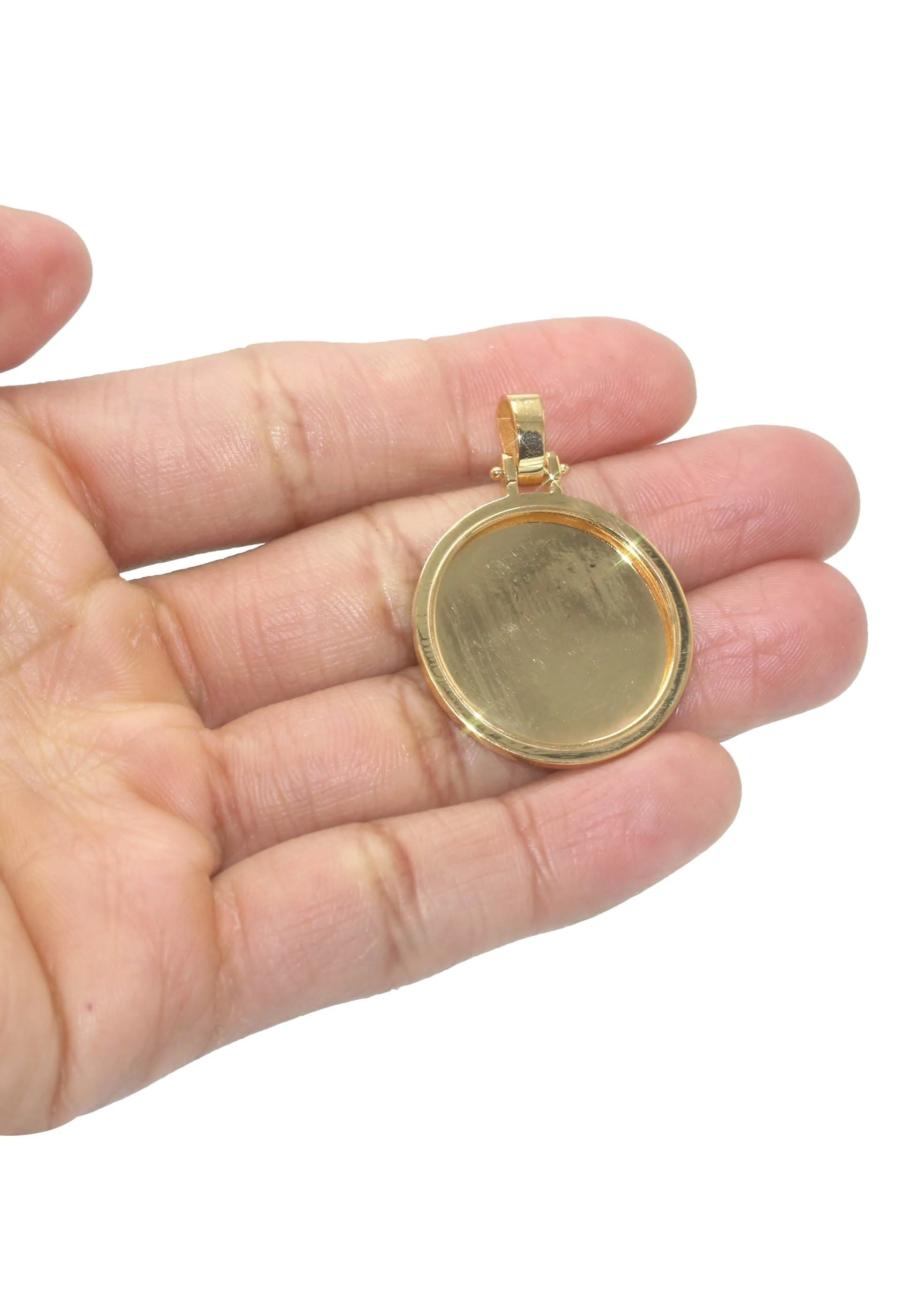 10K/14K Yellow Gold Large Round Picture Pendant Necklace - Image 5