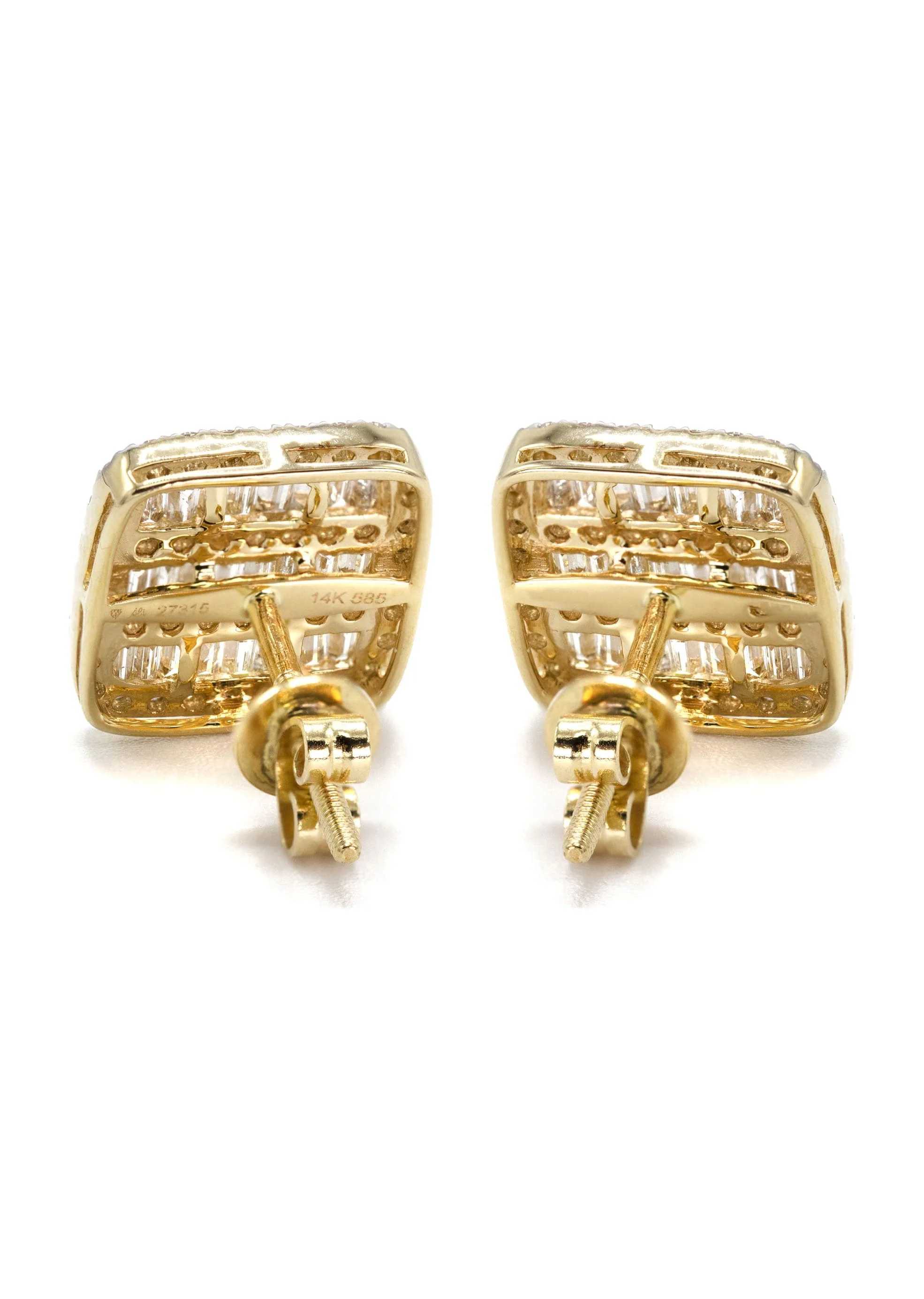 14K Yellow Gold Diamond Baguette Earrings For Men | 1.13 Carats | 2.7 Grams - Image 3