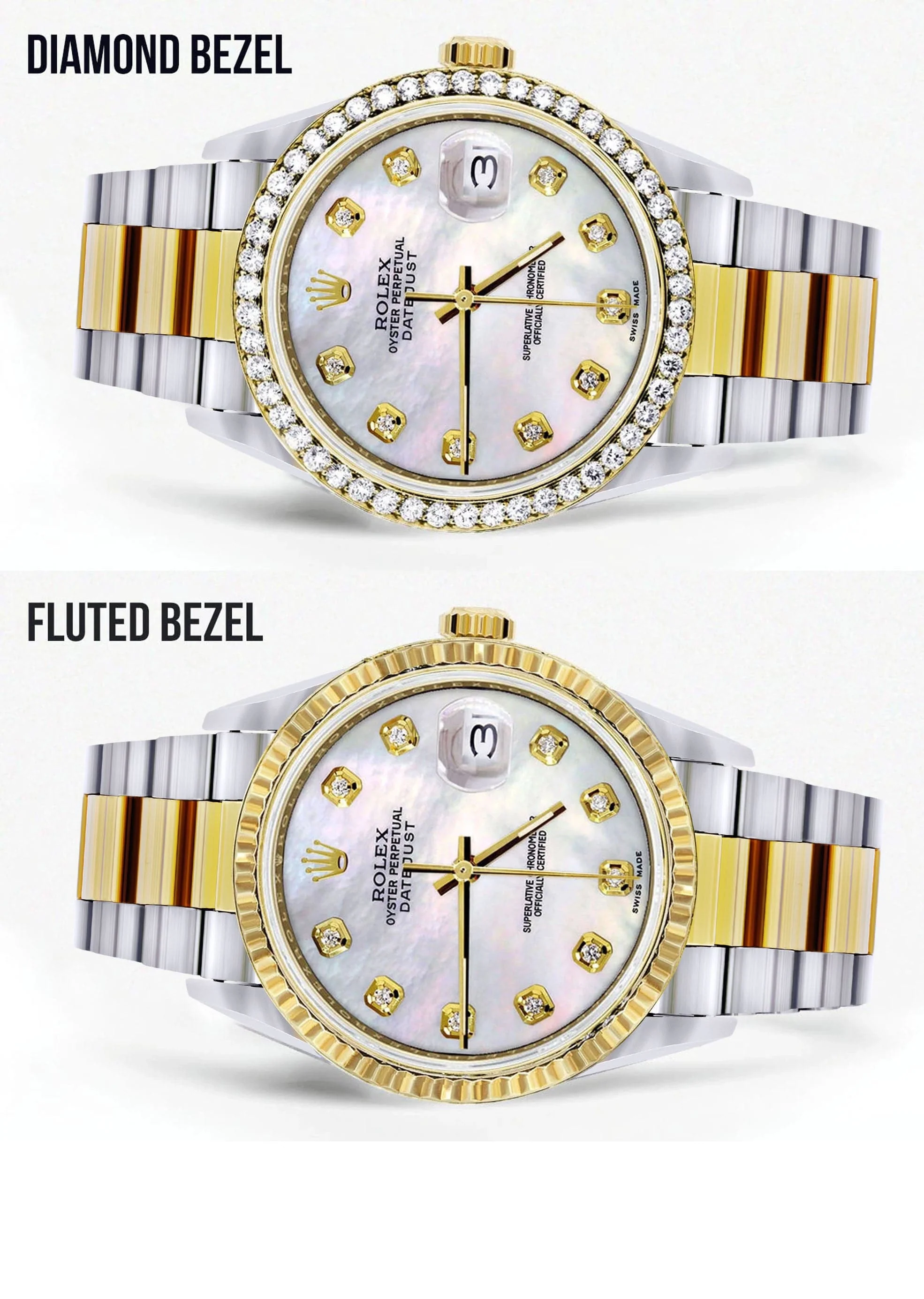 Diamond Gold Rolex Watch For Men 16233 | 36Mm | White Mother Of Pearl | Oyster Band - Image 2
