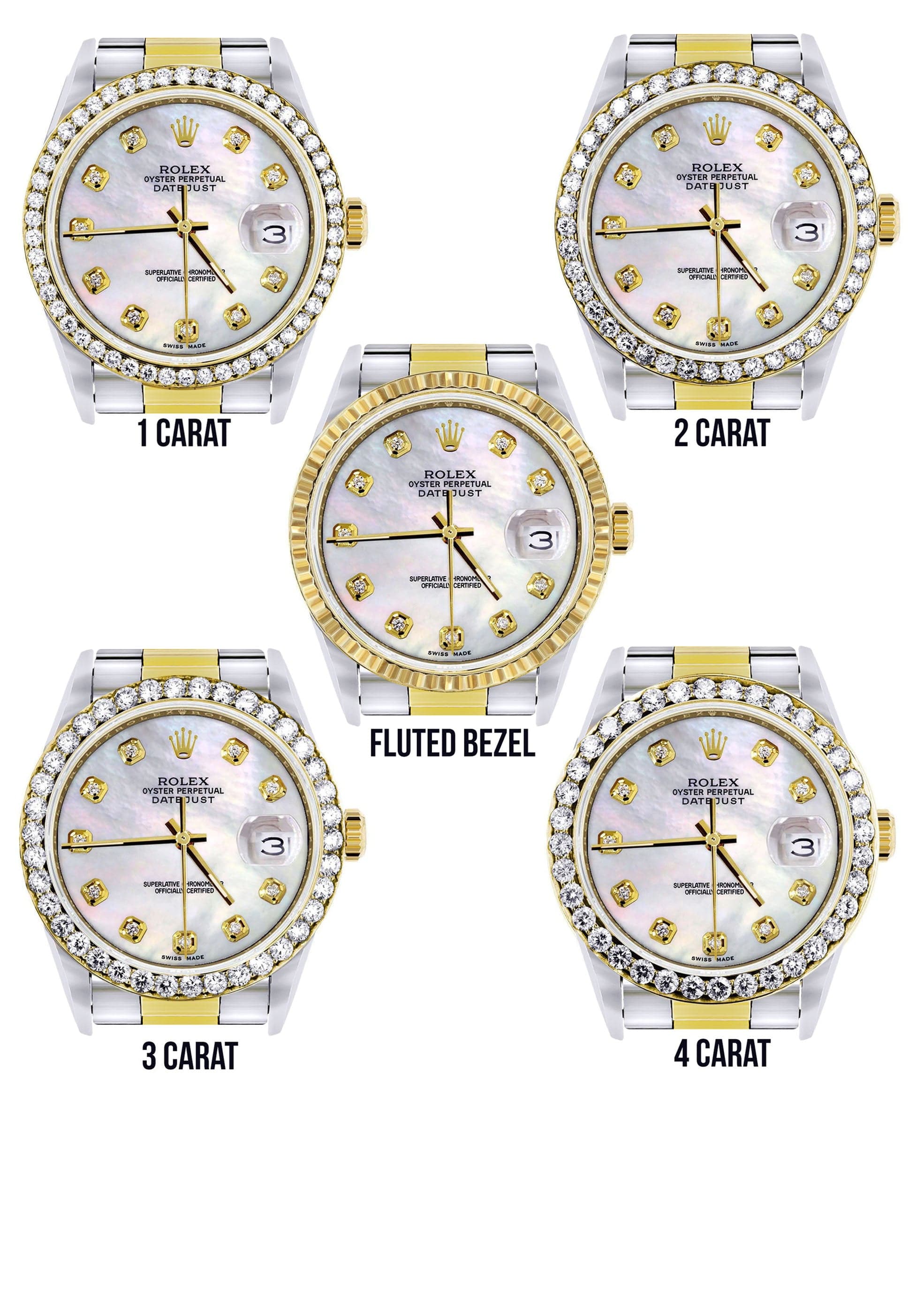 Diamond Gold Rolex Watch For Men 16233 | 36Mm | White Mother Of Pearl | Oyster Band - Image 3