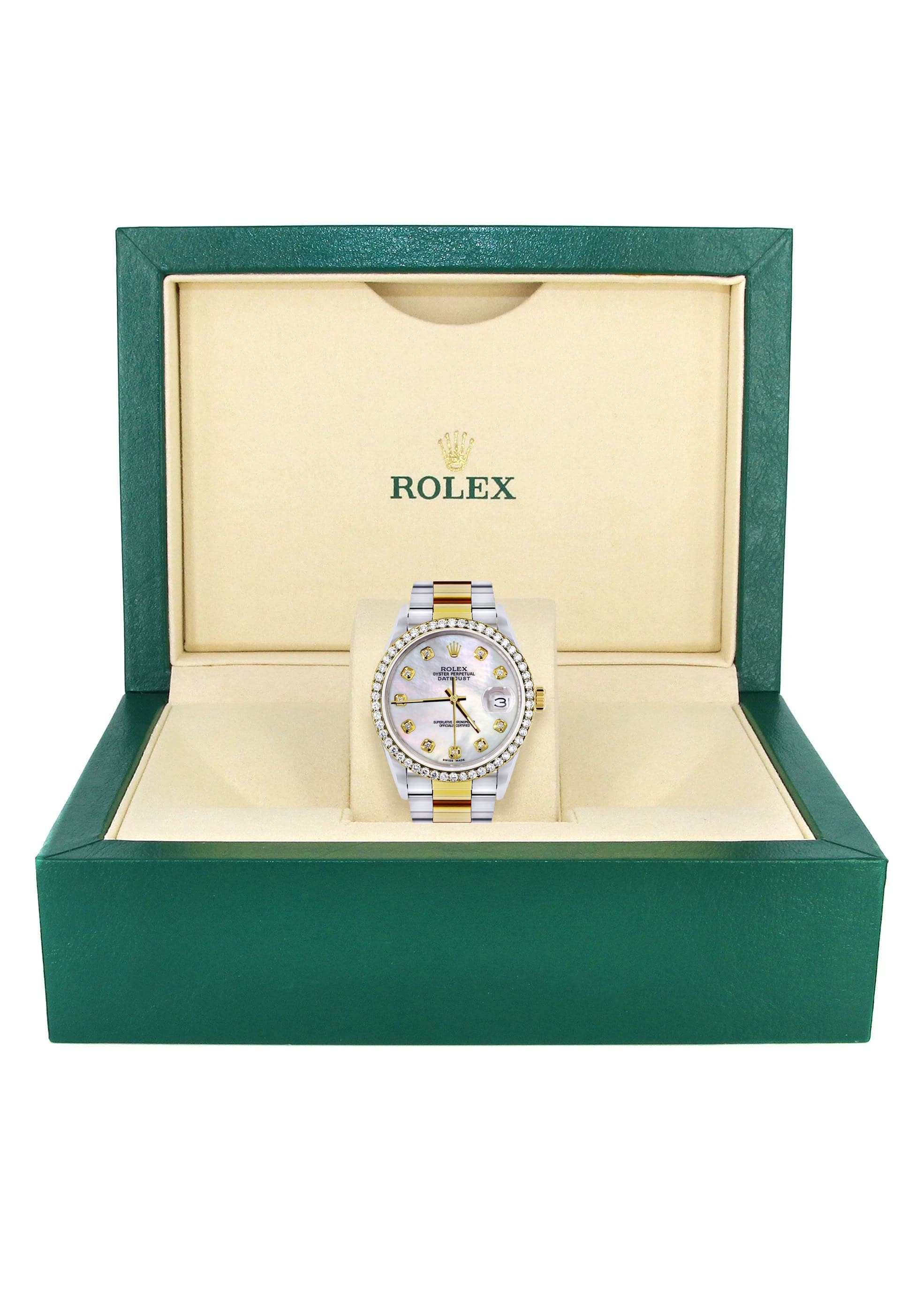 Diamond Gold Rolex Watch For Men 16233 | 36Mm | White Mother Of Pearl | Oyster Band - Image 7