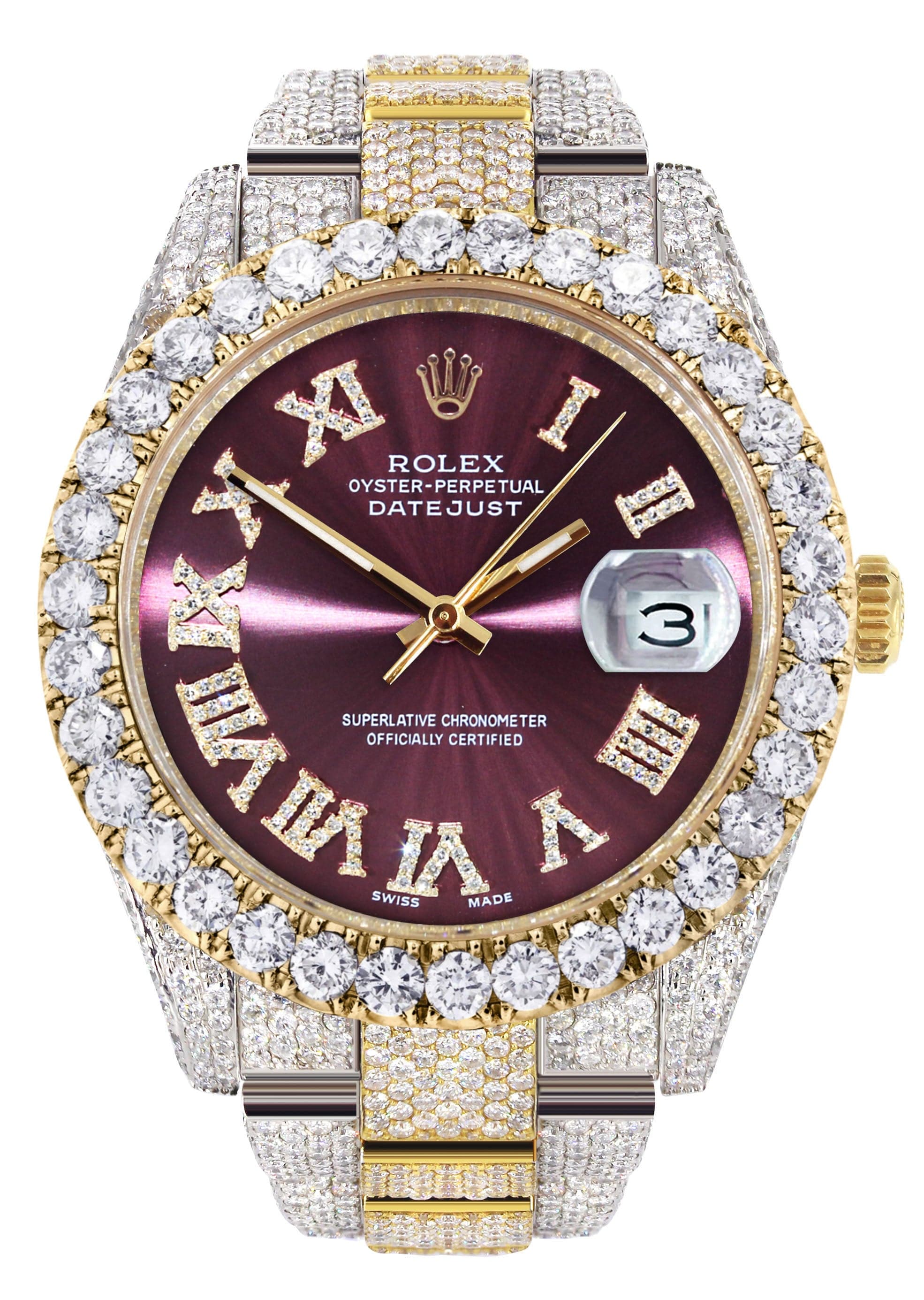 Diamond Iced Out Rolex Datejust 41 | 25 Carats Of Diamonds | Custom Purple Dial | Two Tone | Oyster Band