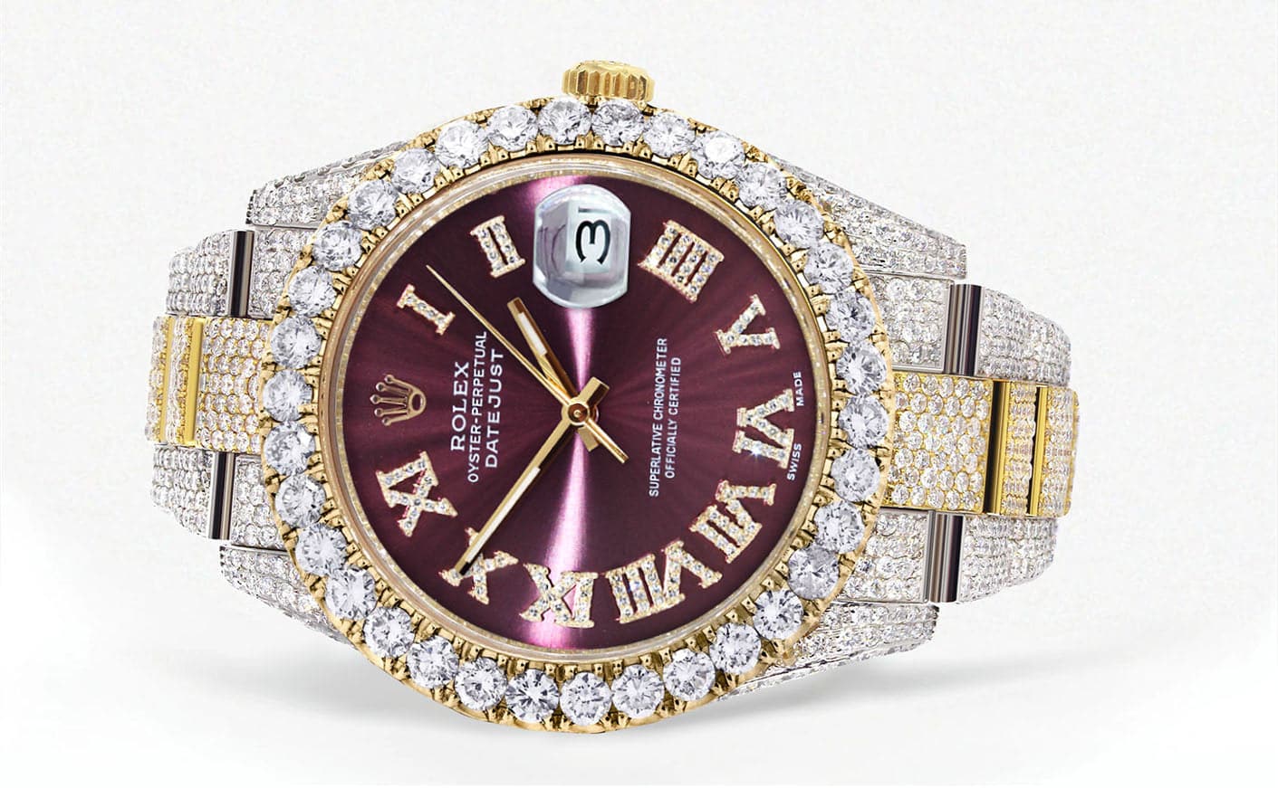 Diamond Iced Out Rolex Datejust 41 | 25 Carats Of Diamonds | Custom Purple Dial | Two Tone | Oyster Band - Image 2