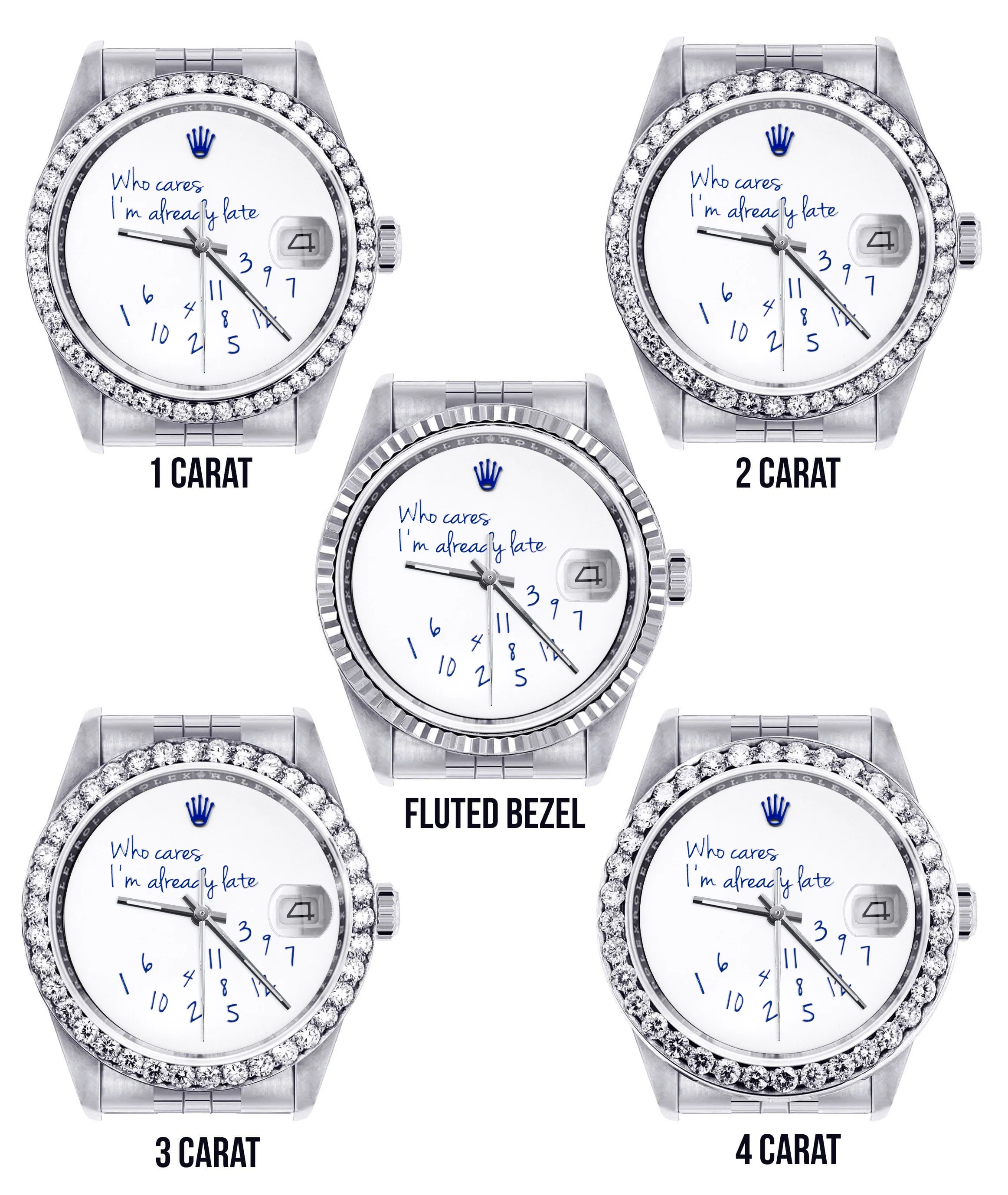 Diamond Mens Rolex Datejust Watch 16200 | 36Mm | "Who Cares I'm Already Late" Custom Dial | Jubilee Band - Image 3