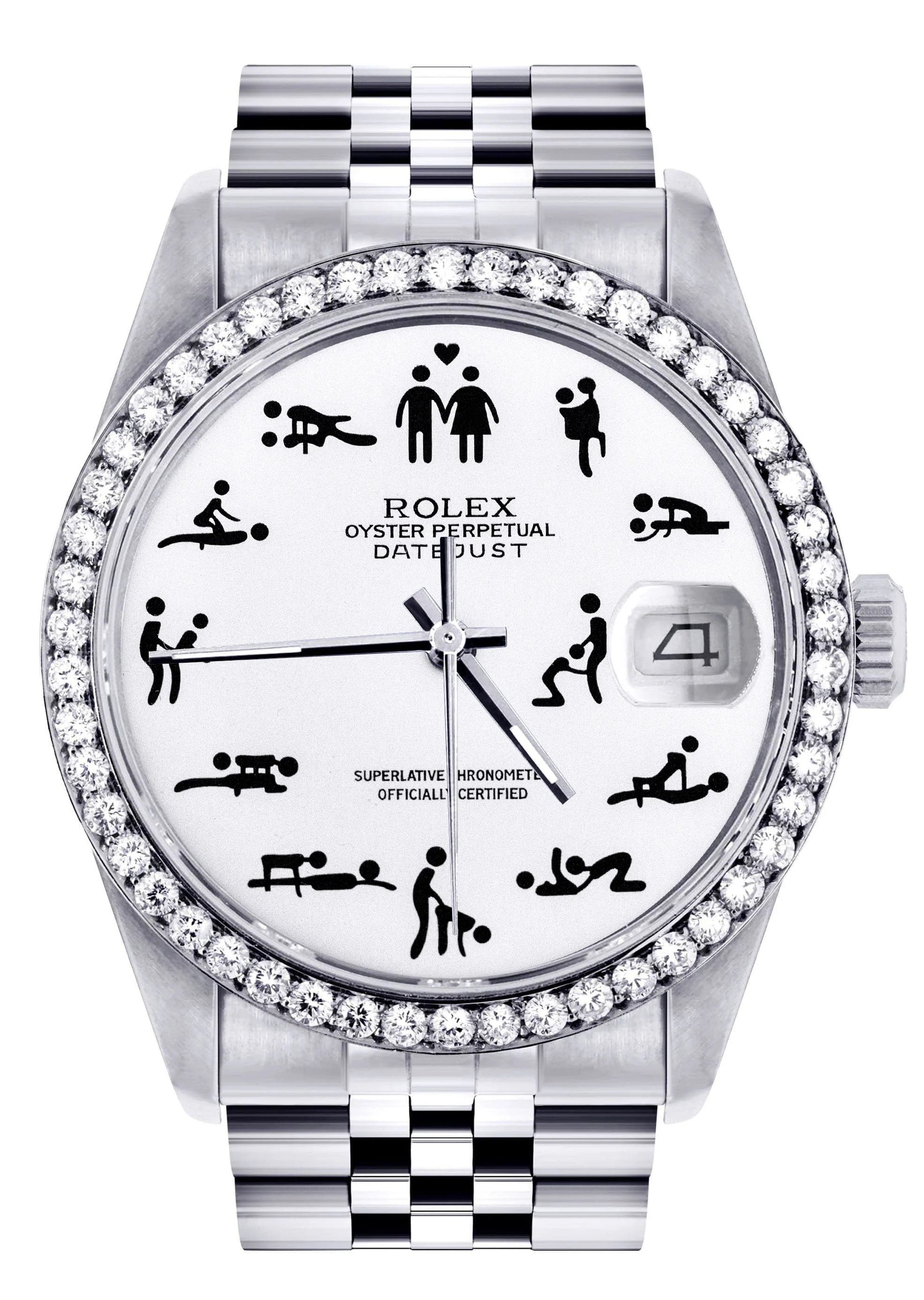 Diamond Mens Rolex Datejust Watch 16200 | 36Mm | Custom Erotic Dial | Jubilee Band