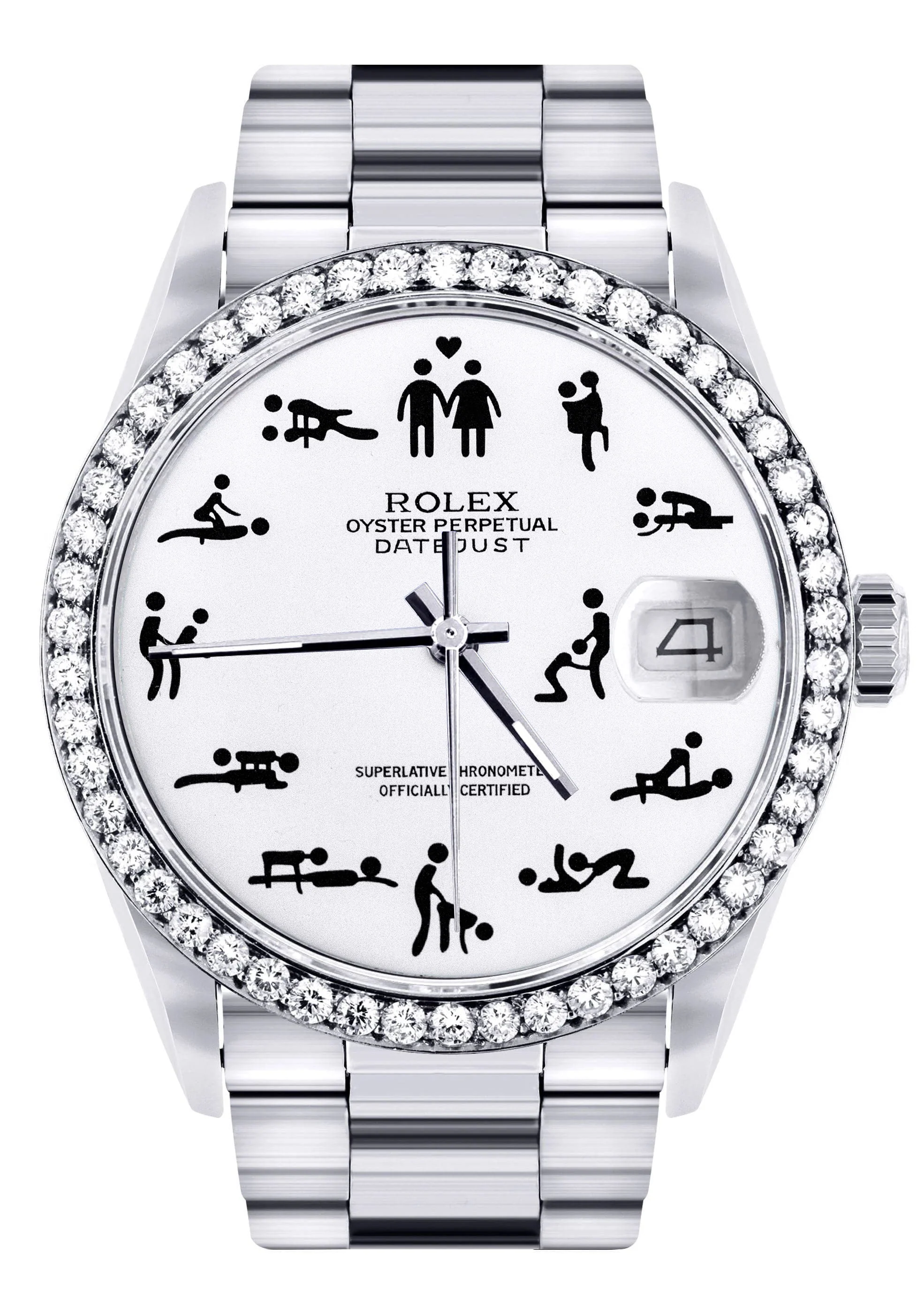 Diamond Mens Rolex Datejust Watch 16200 | 36Mm | Custom Erotic Dial | Oyster Band