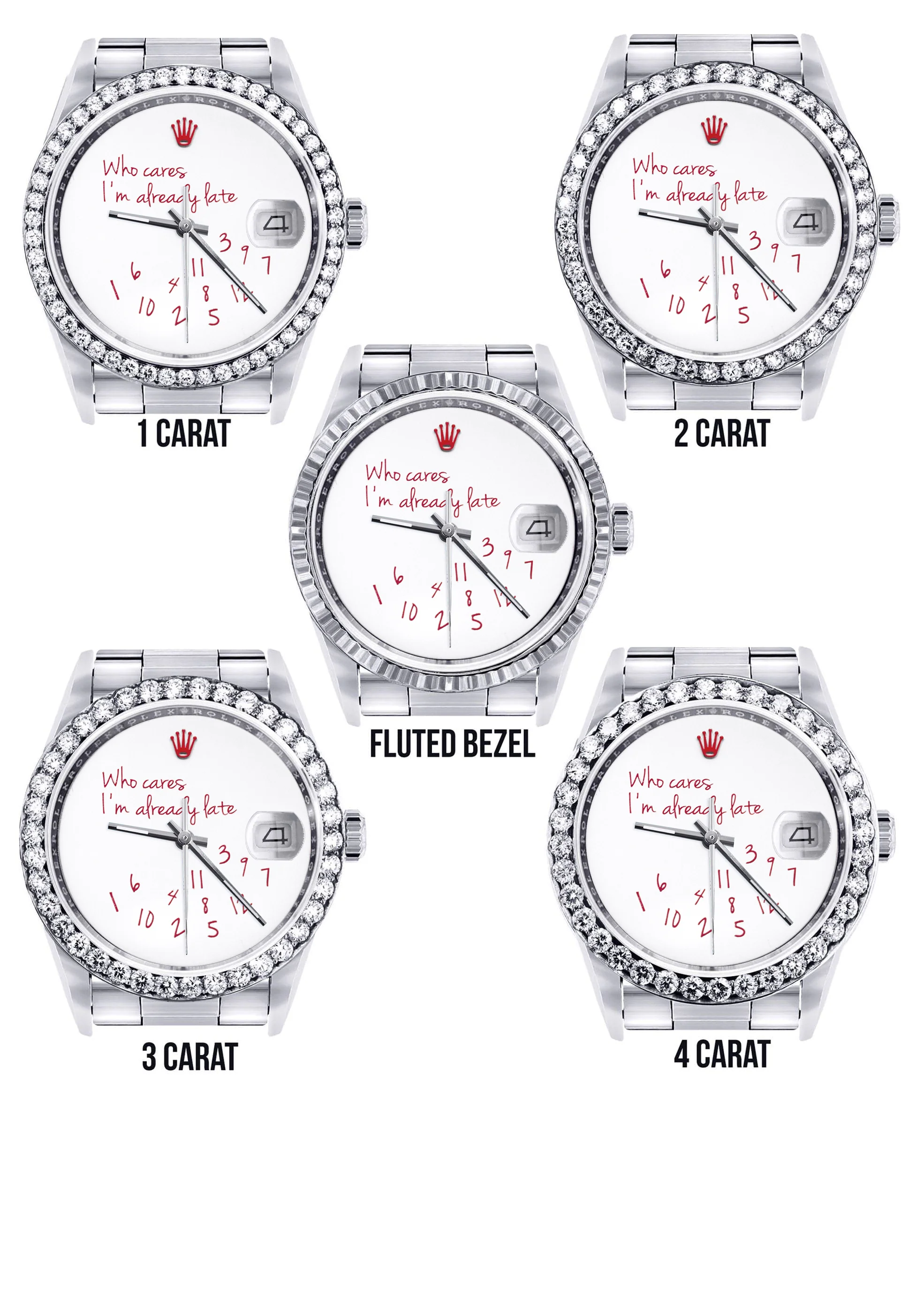Diamond Mens Rolex Datejust Watch 16200 | 36Mm | "Who Cares I'm Already Late" Custom Dial | Oyster Band - Image 3