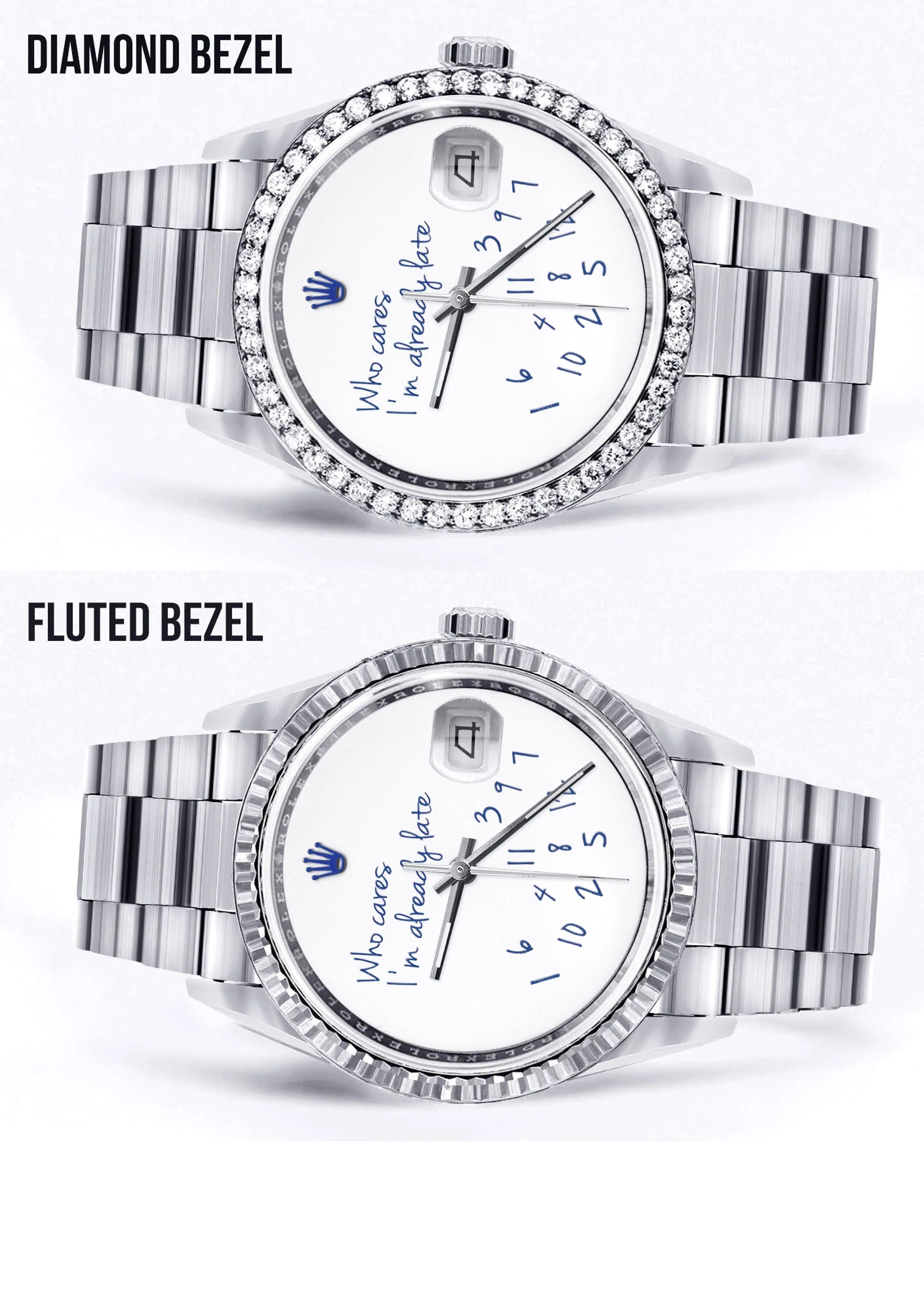 Diamond Mens Rolex Datejust Watch 16200 | 36Mm | "Who Cares I'm Already Late" Custom Dial | Oyster Band - Image 6
