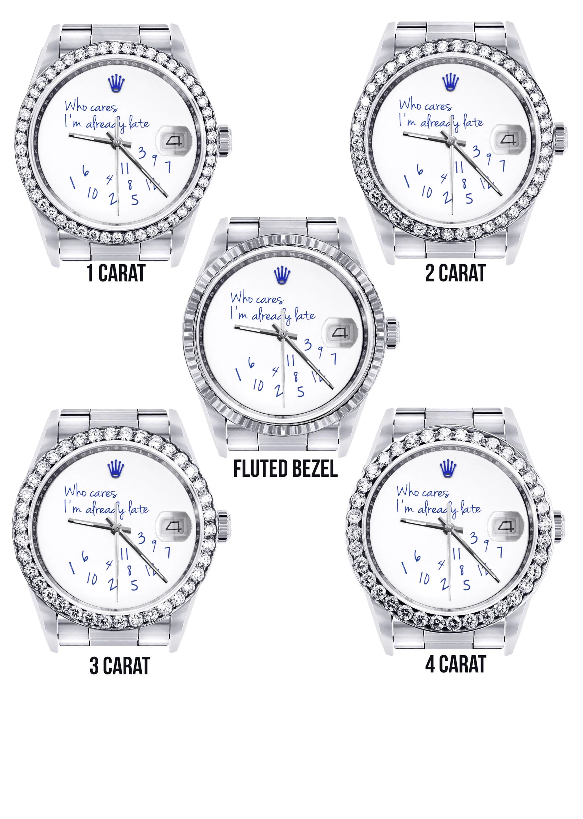 Diamond Mens Rolex Datejust Watch 16200 | 36Mm | "Who Cares I'm Already Late" Custom Dial | Oyster Band - Image 7