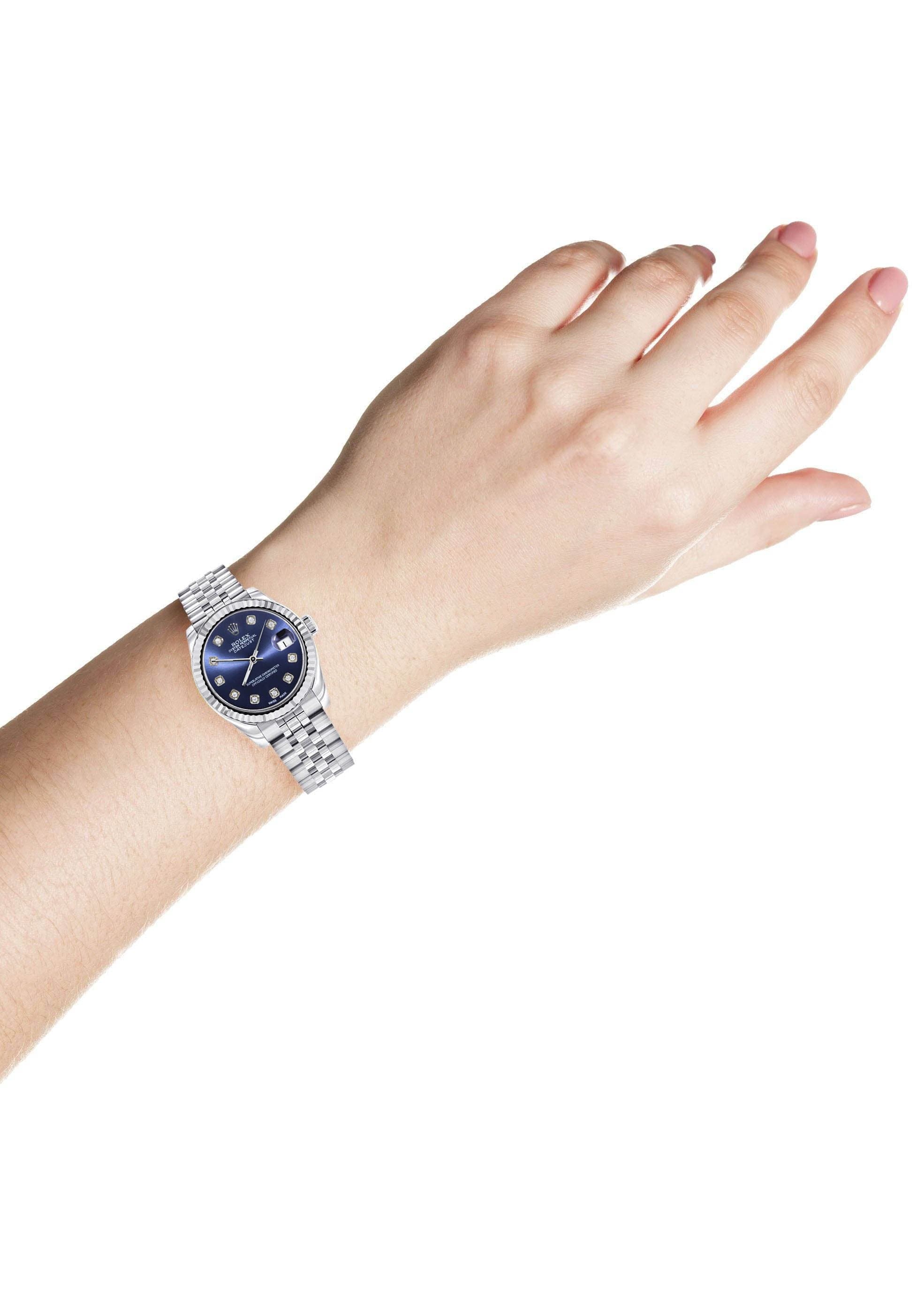Diamond Rolex Watch | 68274 | Fluted Bezel | 31MM | Blue Diamond Dial | Jubilee Band - Image 4