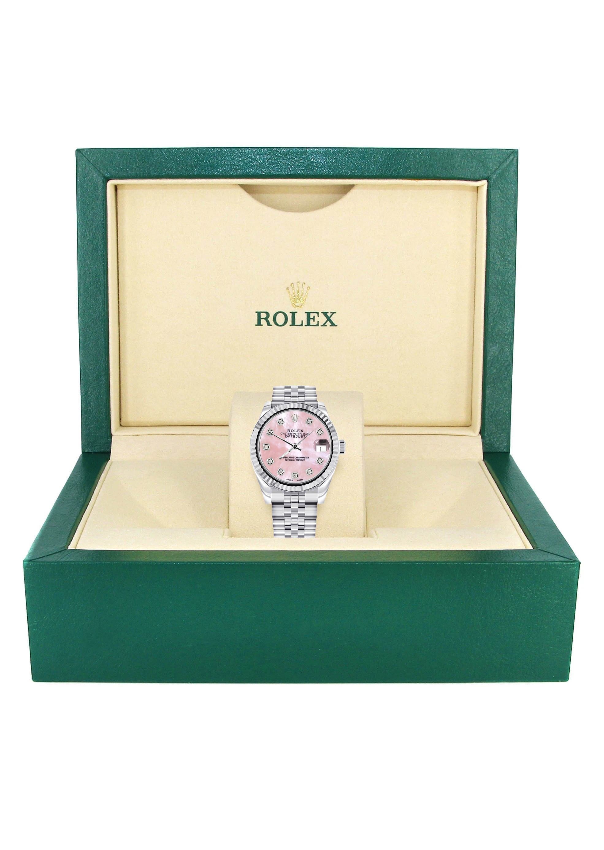 Diamond Rolex Watch | 68274 | Fluted Bezel | 31MM | Pink Mother of Pearl Diamond Dial | Jubilee Band - Image 3