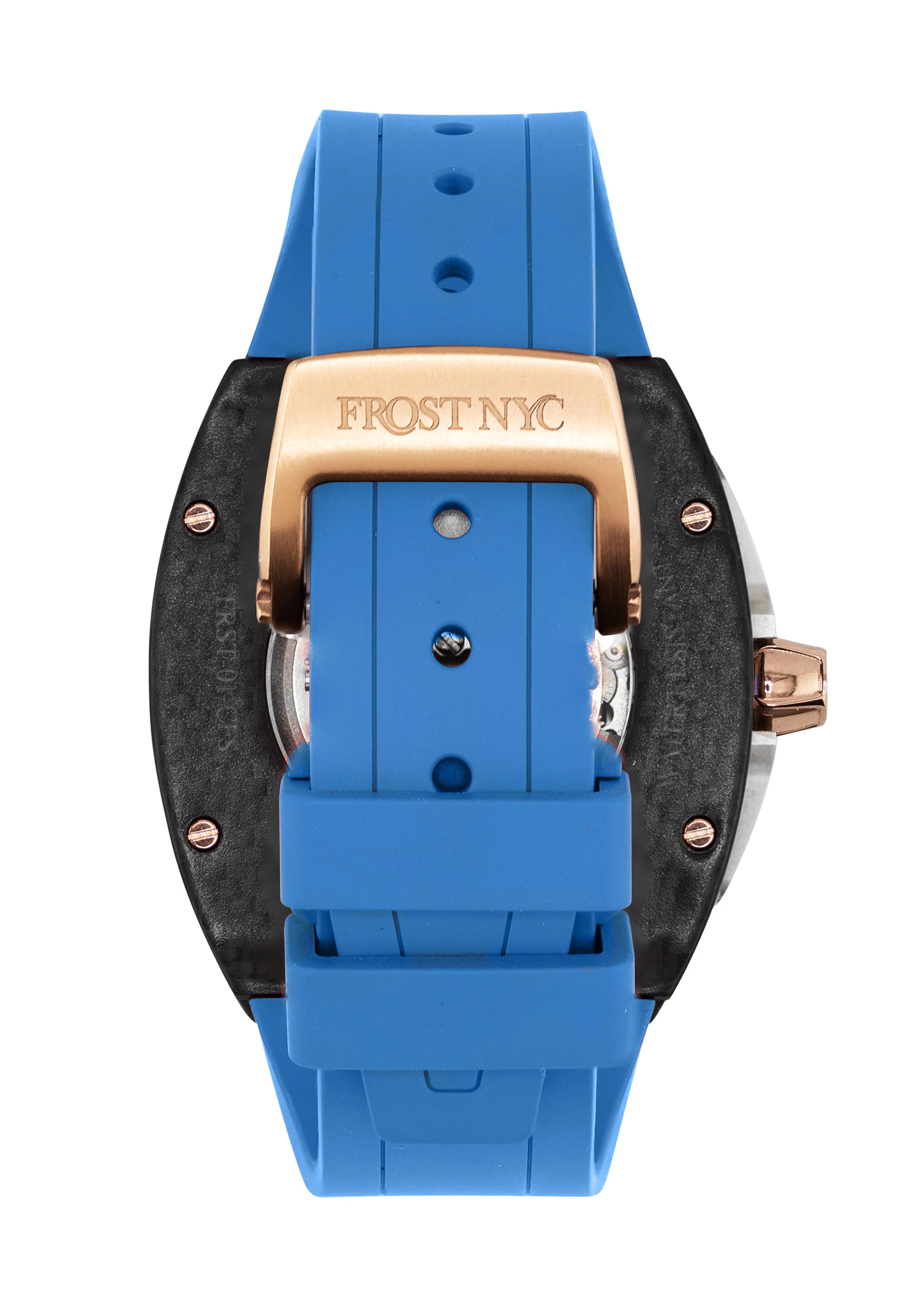 Frost NYC Mens Watch - Automatic Skeleton Carbon Fiber Rose Sport Watch | FRST-01-CFR | Blue - Image 5