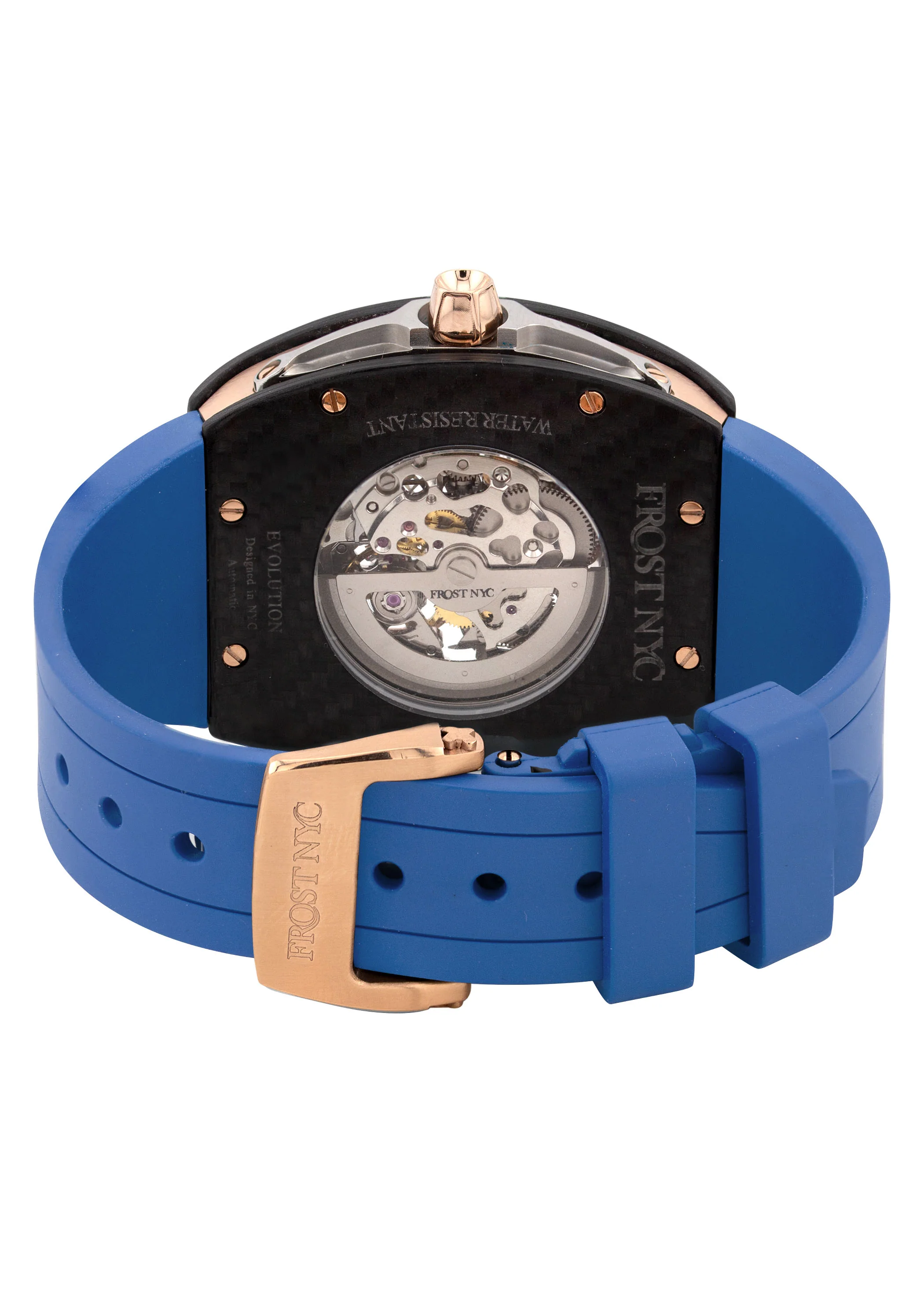 Frost NYC Mens Watch - Automatic Skeleton Carbon Fiber Rose Sport Watch | FRST-01-CFR | Blue - Image 8