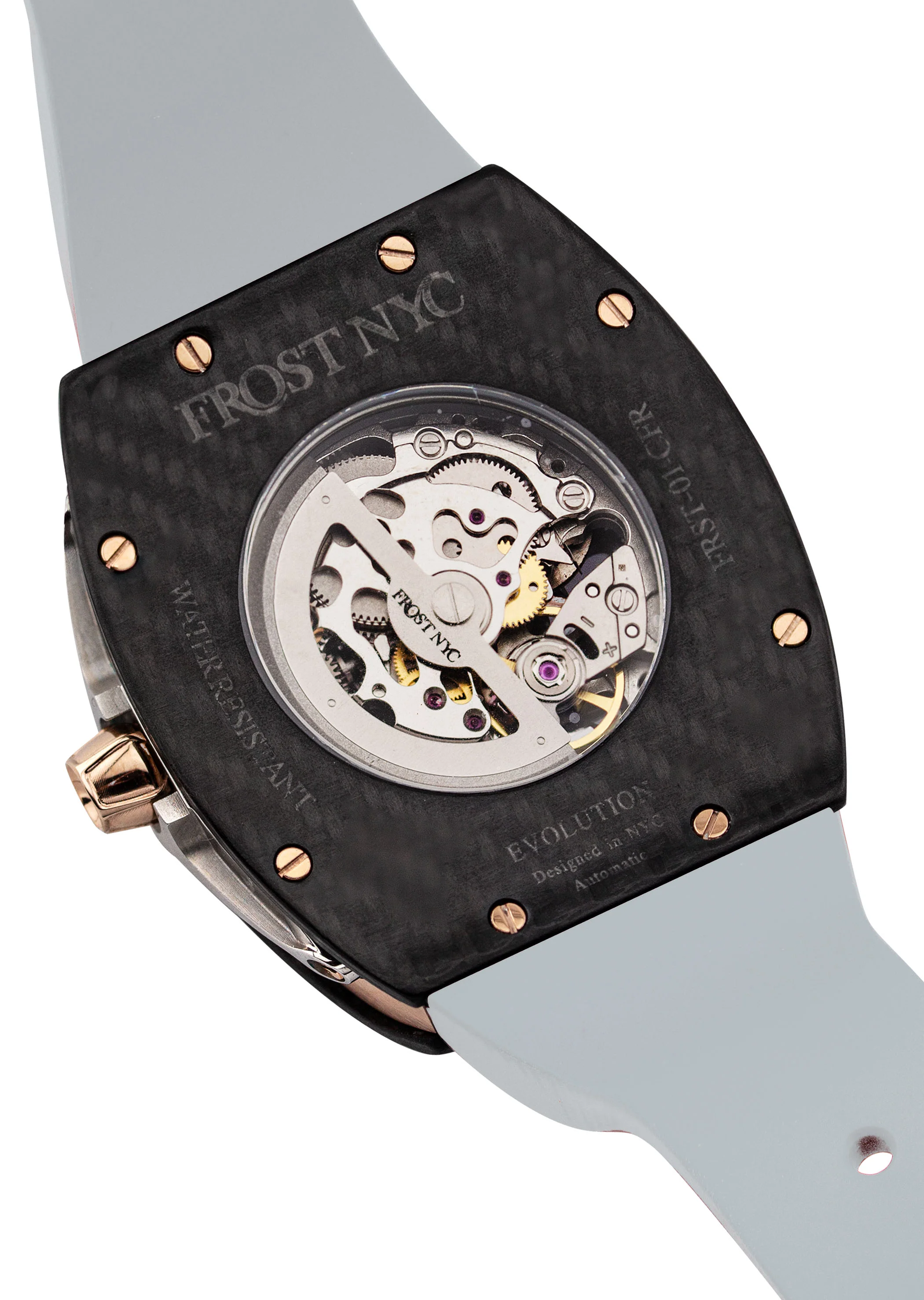 Frost NYC Mens Watch - Automatic Skeleton Carbon Fiber Rose Sport Watch | FRST-01-CFR | Gray - Image 6