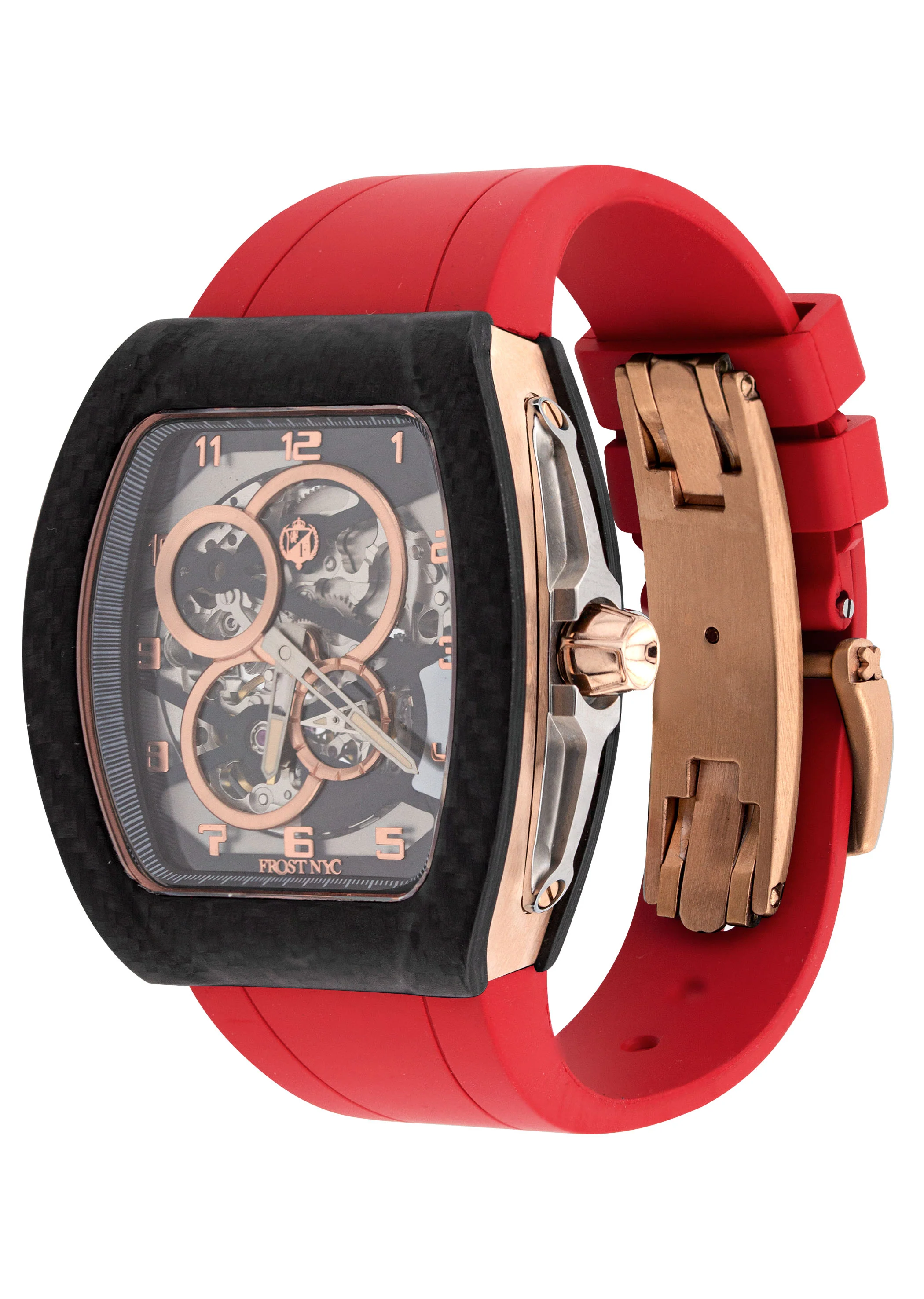 Frost NYC Mens Watch - Automatic Skeleton Carbon Fiber Rose Sport Watch | FRST-01-CFR | Red - Image 4