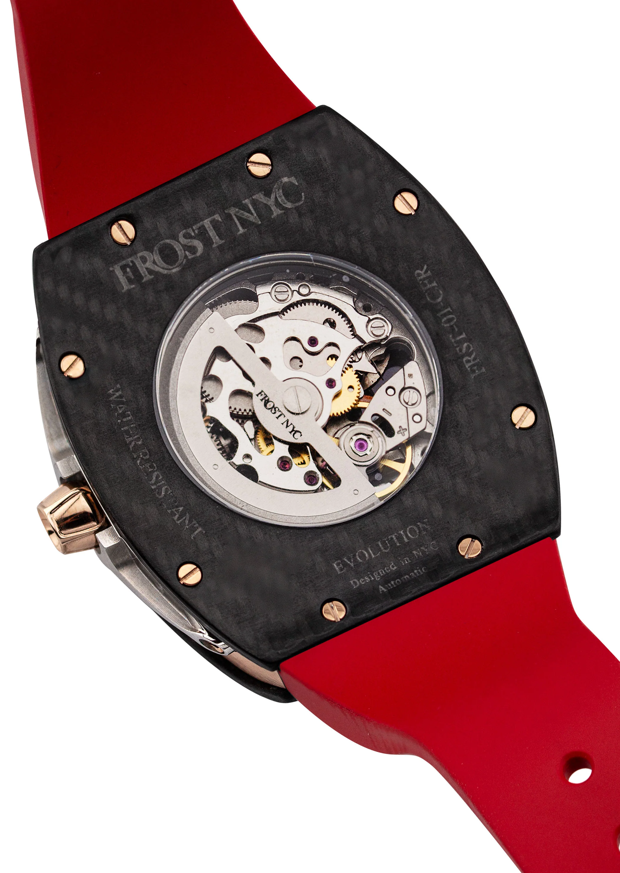 Frost NYC Mens Watch - Automatic Skeleton Carbon Fiber Rose Sport Watch | FRST-01-CFR | Red - Image 6
