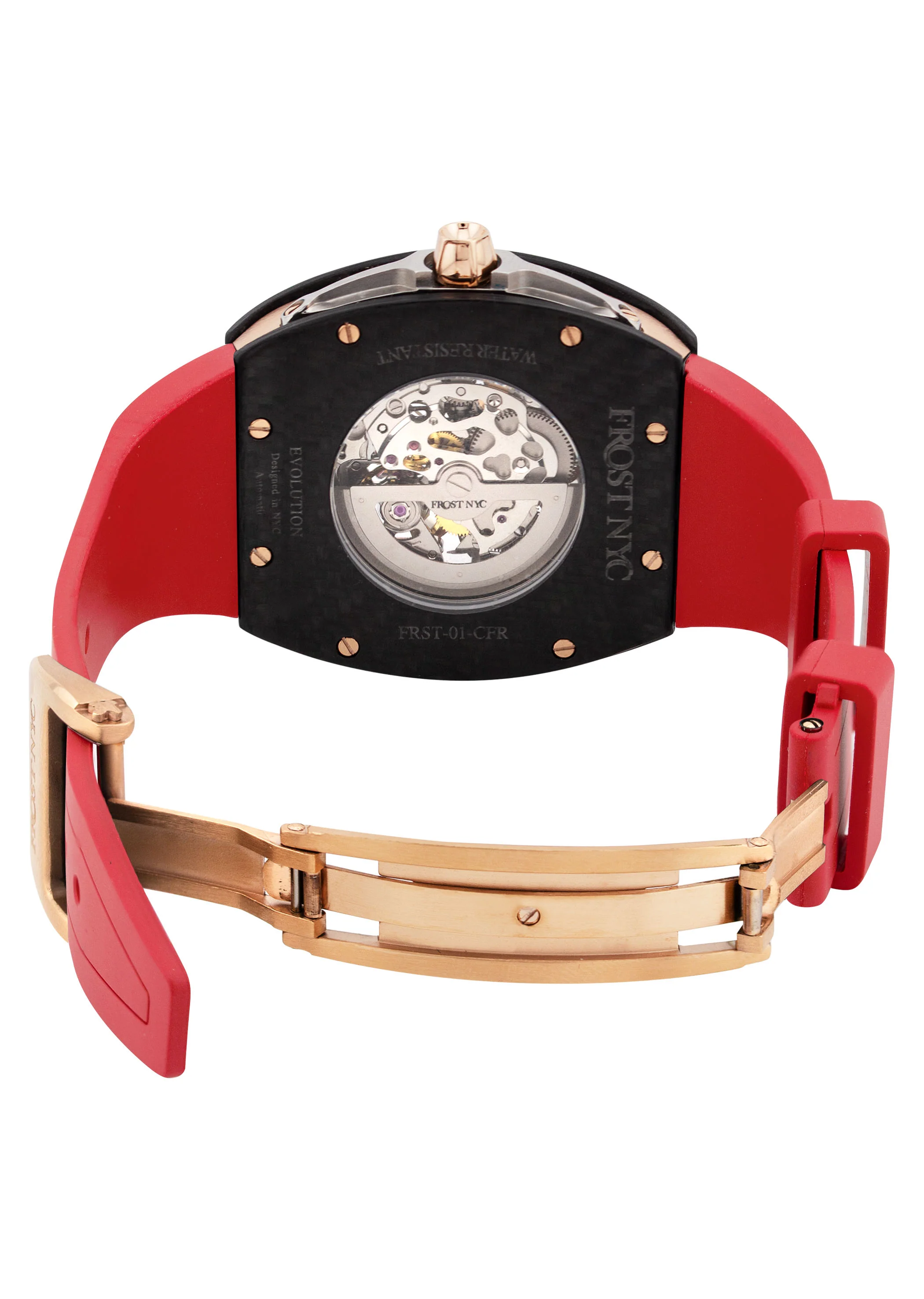Frost NYC Mens Watch - Automatic Skeleton Carbon Fiber Rose Sport Watch | FRST-01-CFR | Red - Image 7