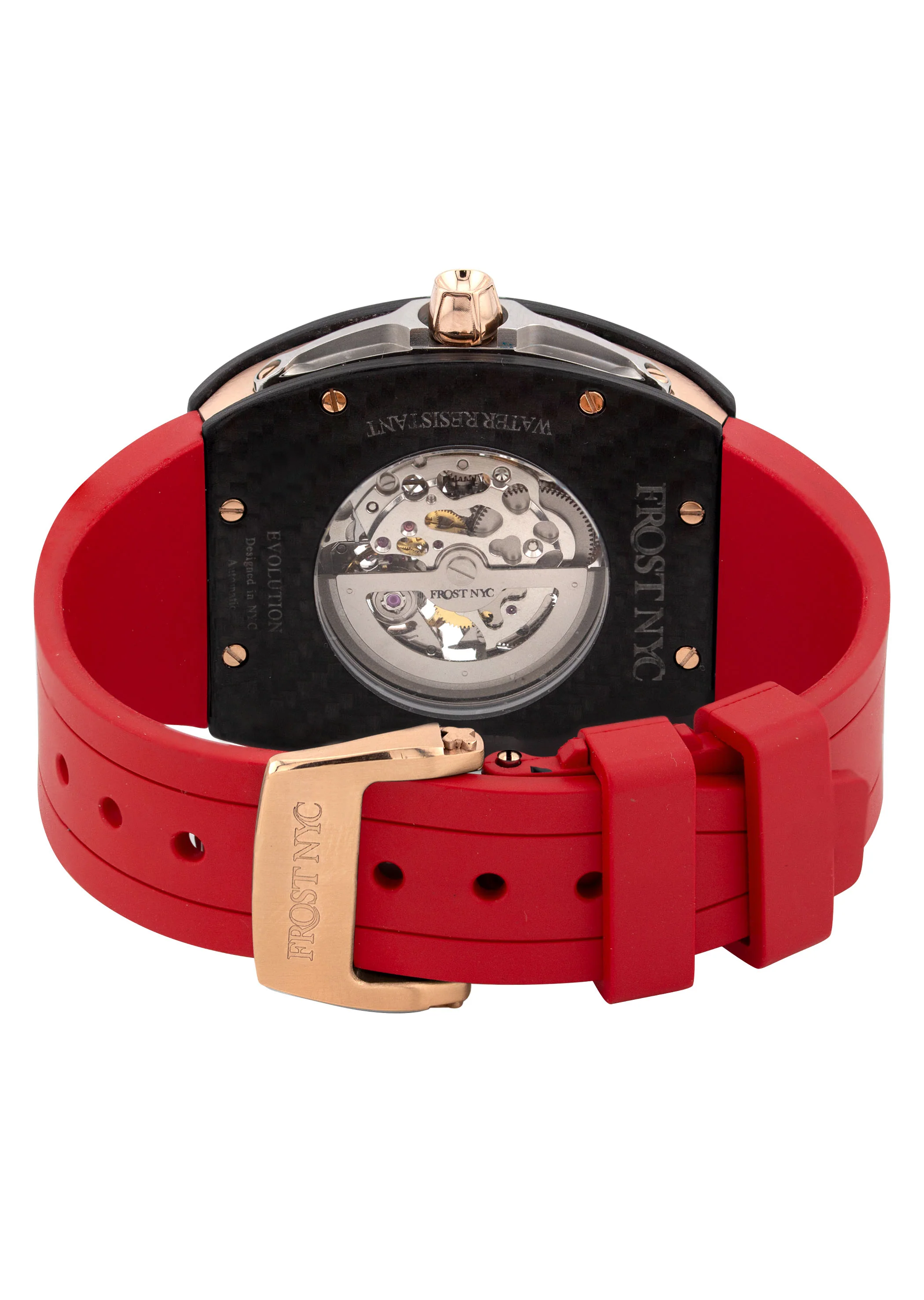 Frost NYC Mens Watch - Automatic Skeleton Carbon Fiber Rose Sport Watch | FRST-01-CFR | Red - Image 8