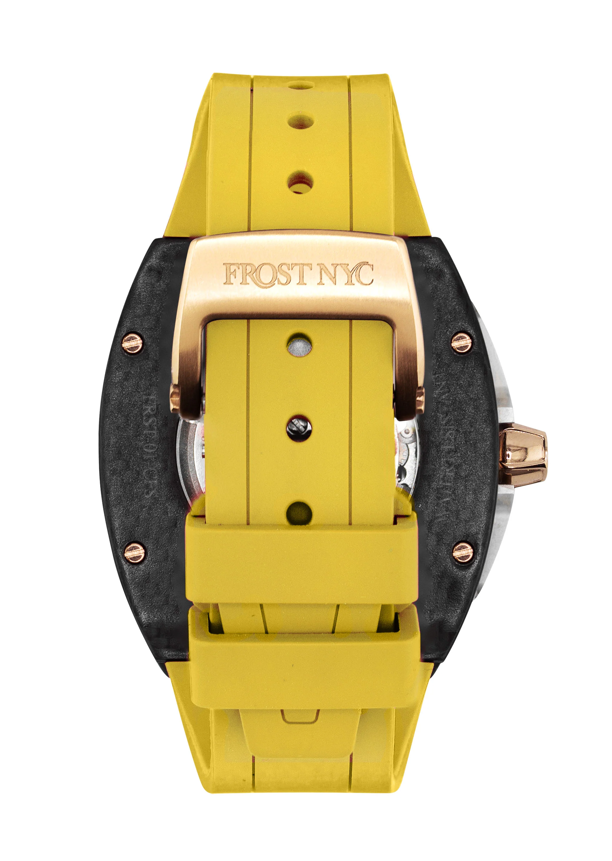 Frost NYC Mens Watch - Automatic Skeleton Carbon Fiber Rose Sport Watch | FRST-01-CFR | Yellow - Image 5