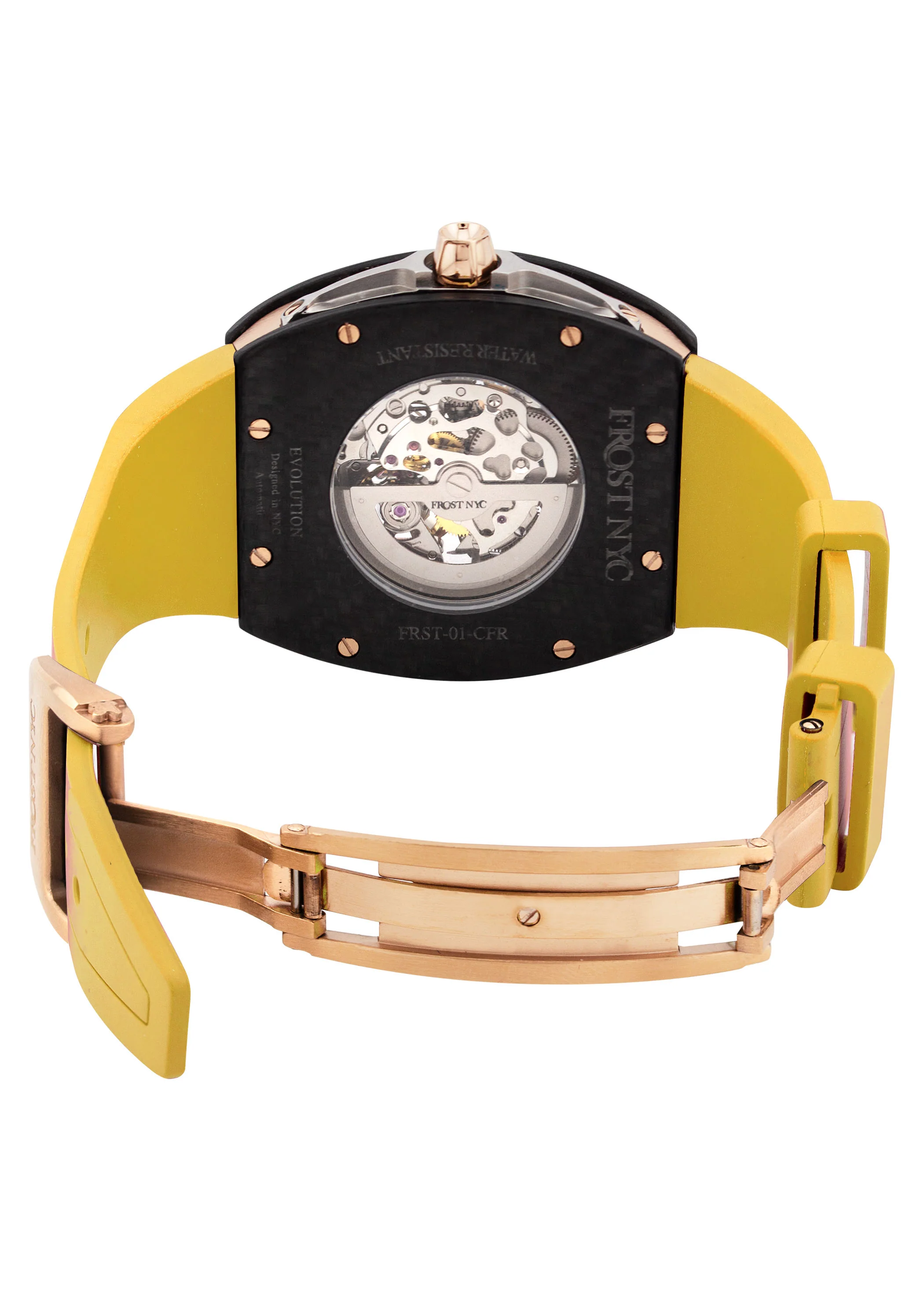 Frost NYC Mens Watch - Automatic Skeleton Carbon Fiber Rose Sport Watch | FRST-01-CFR | Yellow - Image 7