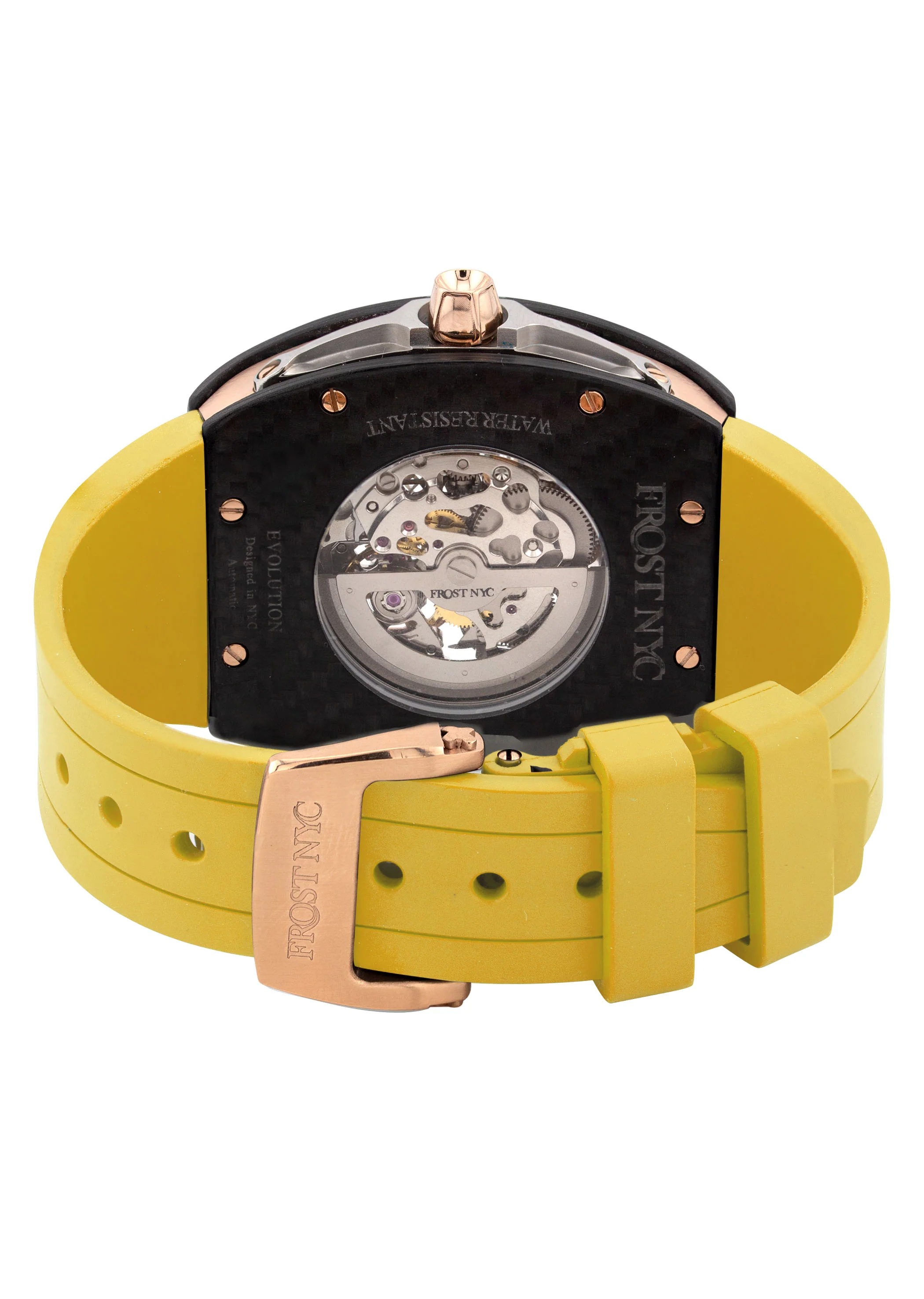 Frost NYC Mens Watch - Automatic Skeleton Carbon Fiber Rose Sport Watch | FRST-01-CFR | Yellow - Image 8