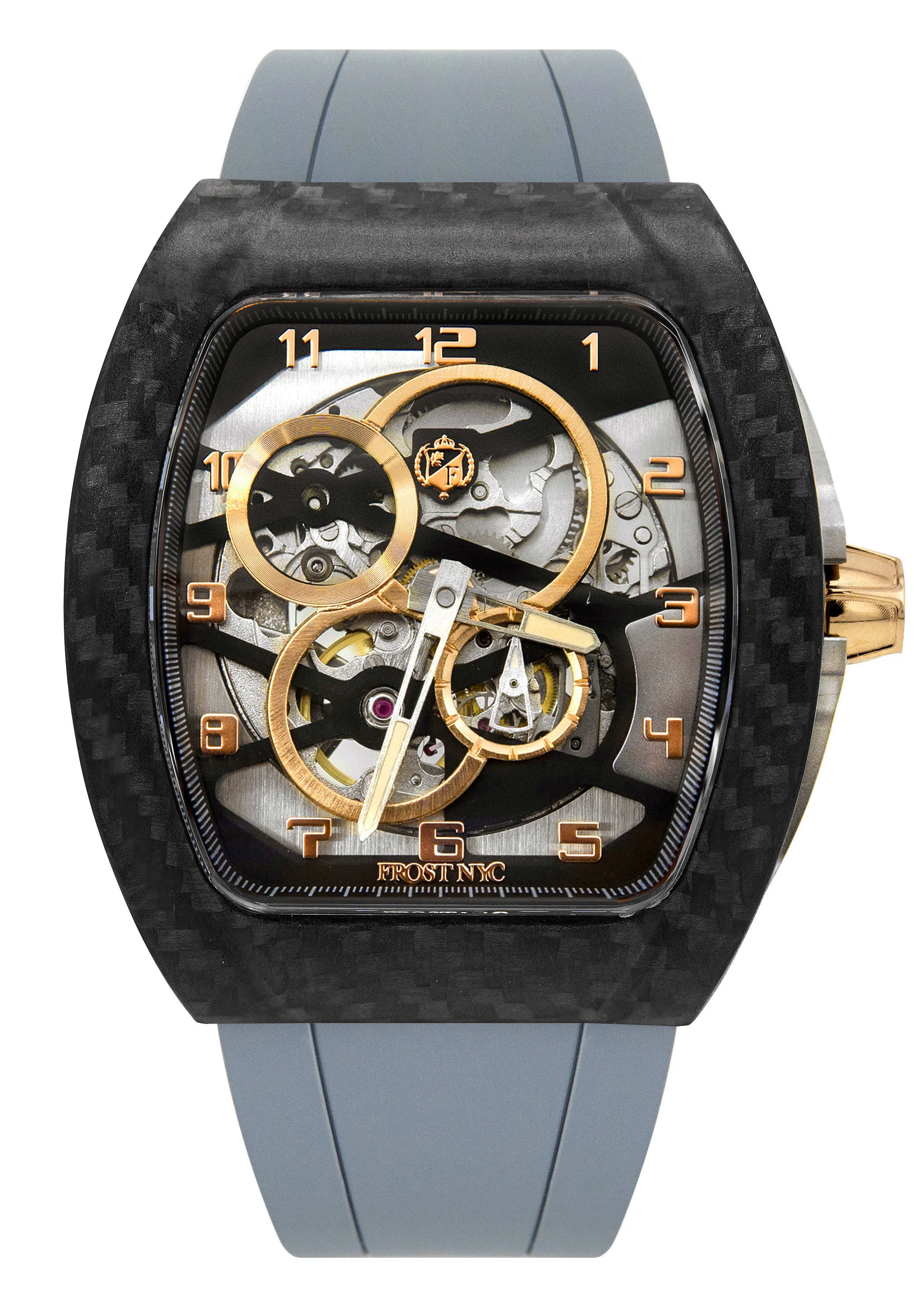 Frost NYC Mens Watch - Automatic Skeleton Carbon Fiber Sport Gold Watch | FRST-01-CFY| Gray