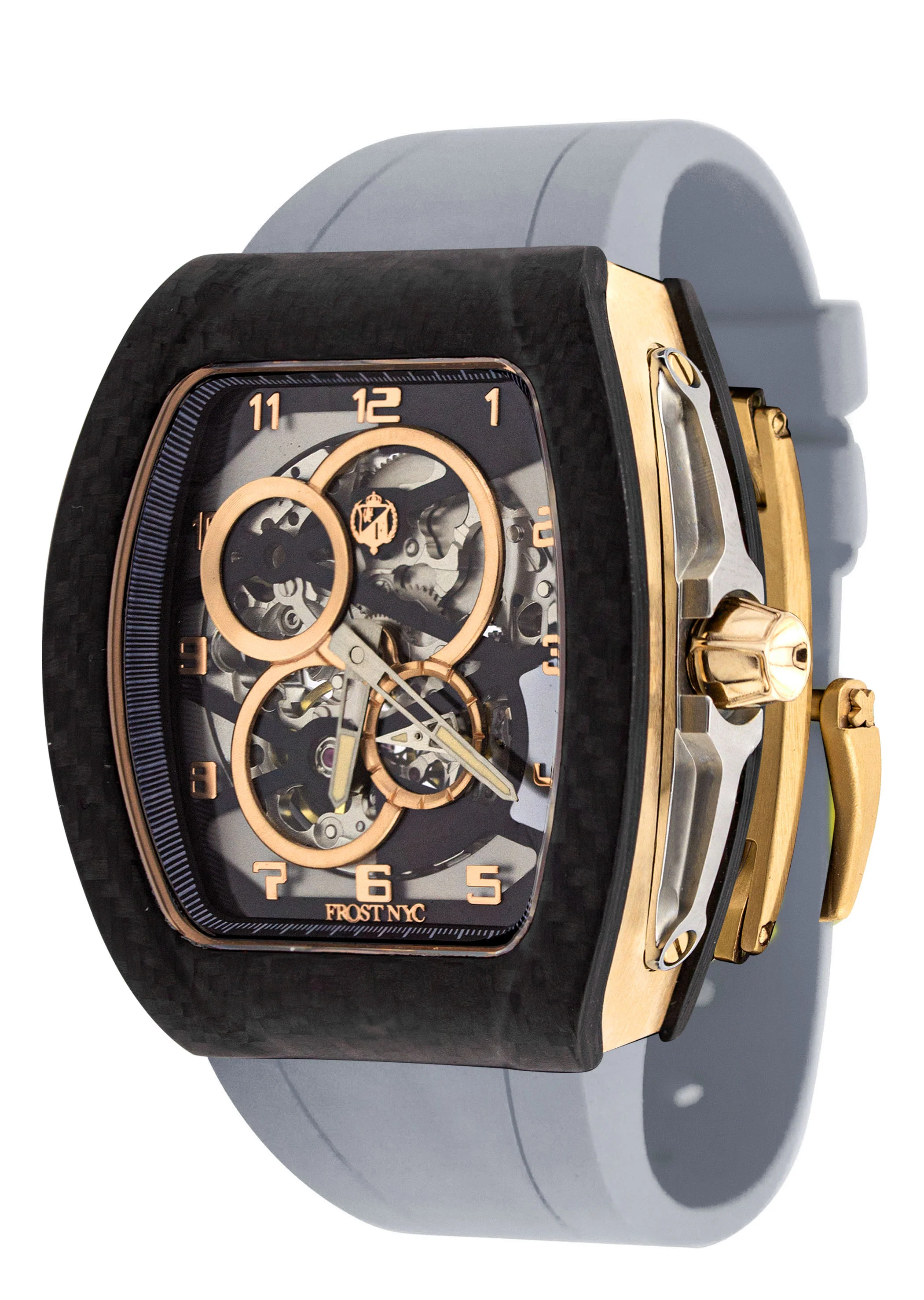 Frost NYC Mens Watch - Automatic Skeleton Carbon Fiber Sport Gold Watch | FRST-01-CFY| Gray - Image 4