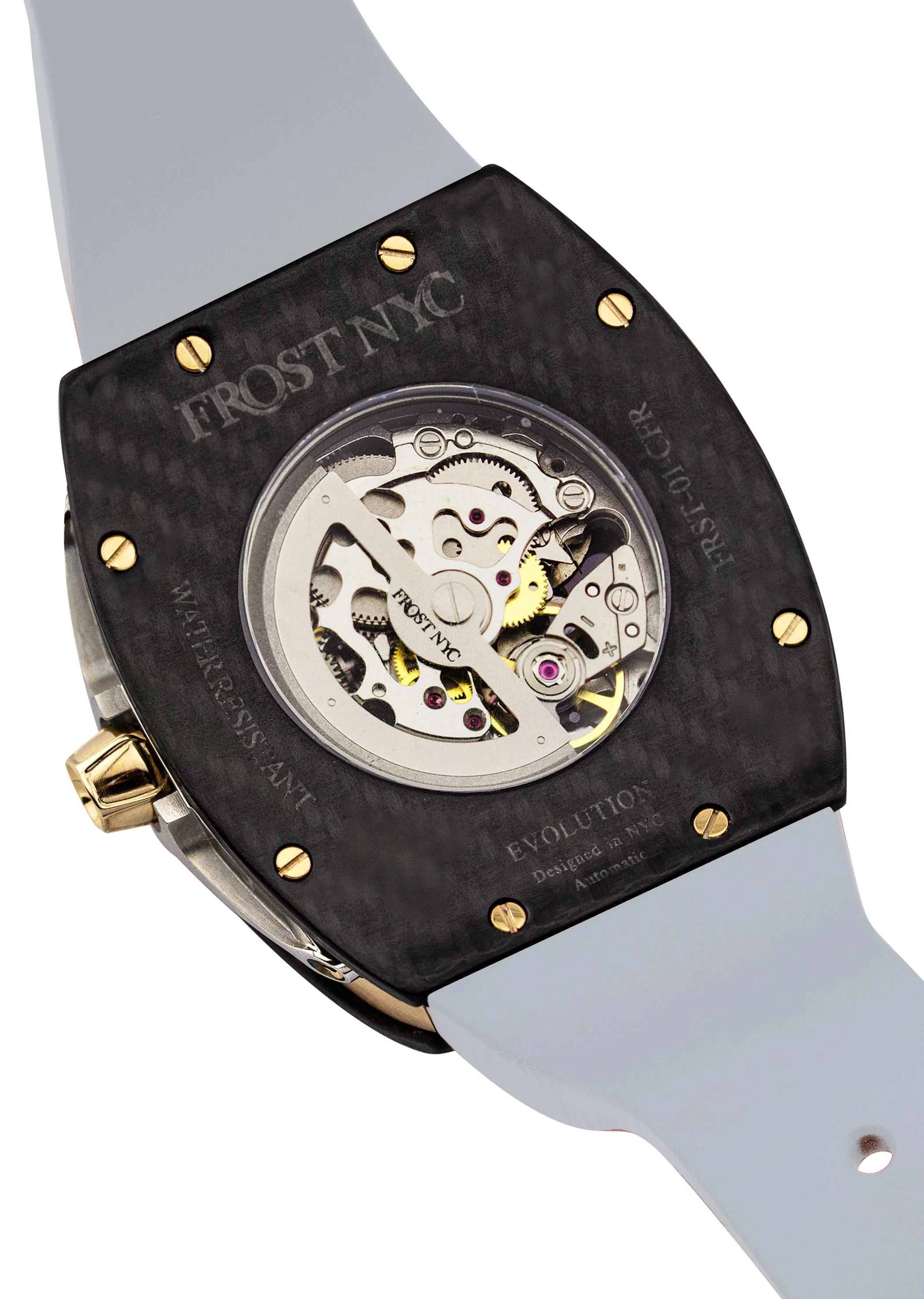Frost NYC Mens Watch - Automatic Skeleton Carbon Fiber Sport Gold Watch | FRST-01-CFY| Gray - Image 6