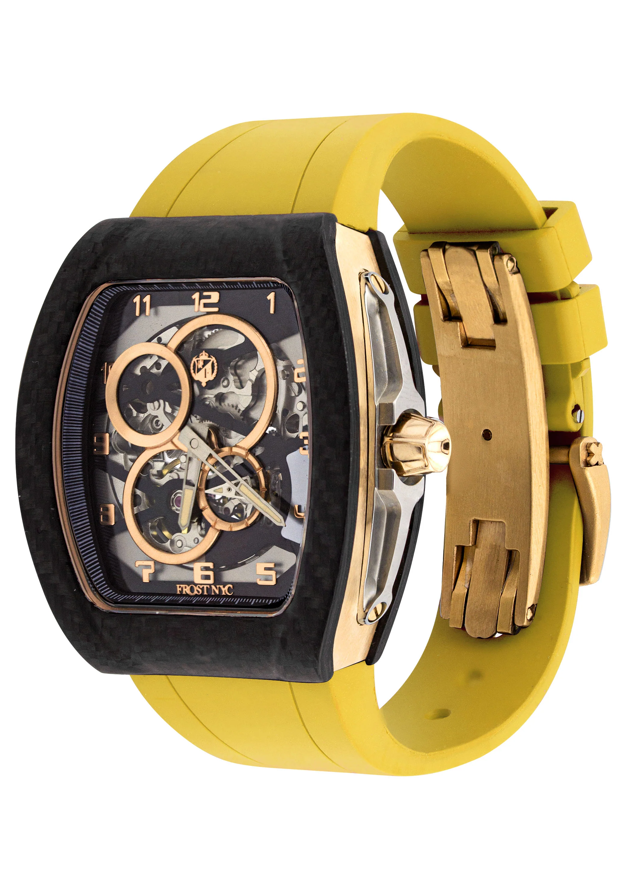 Frost NYC Mens Watch - Automatic Skeleton Carbon Fiber Sport Gold Watch | FRST-01-CFY| Yellow - Image 4
