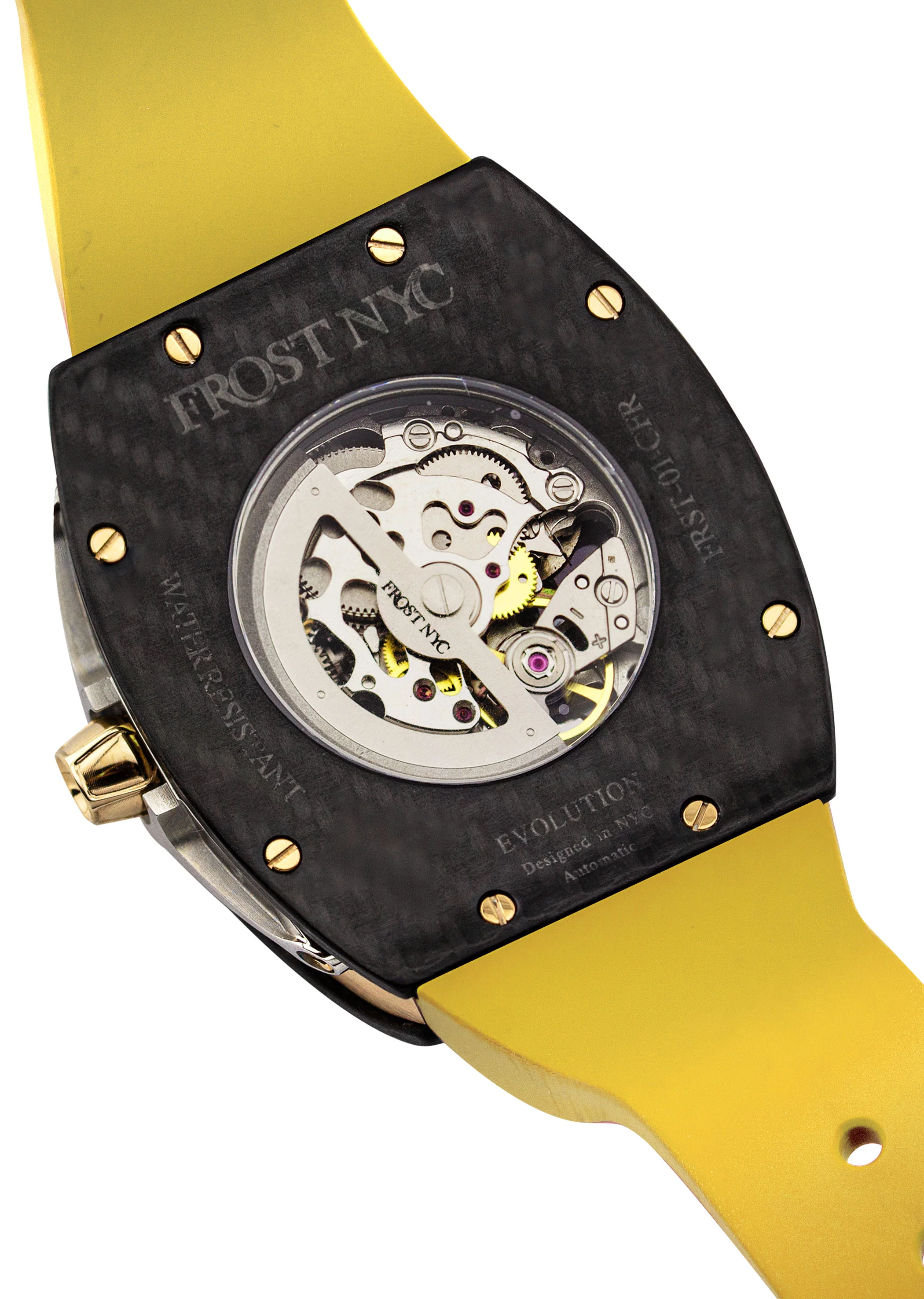 Frost NYC Mens Watch - Automatic Skeleton Carbon Fiber Sport Gold Watch | FRST-01-CFY| Yellow - Image 6
