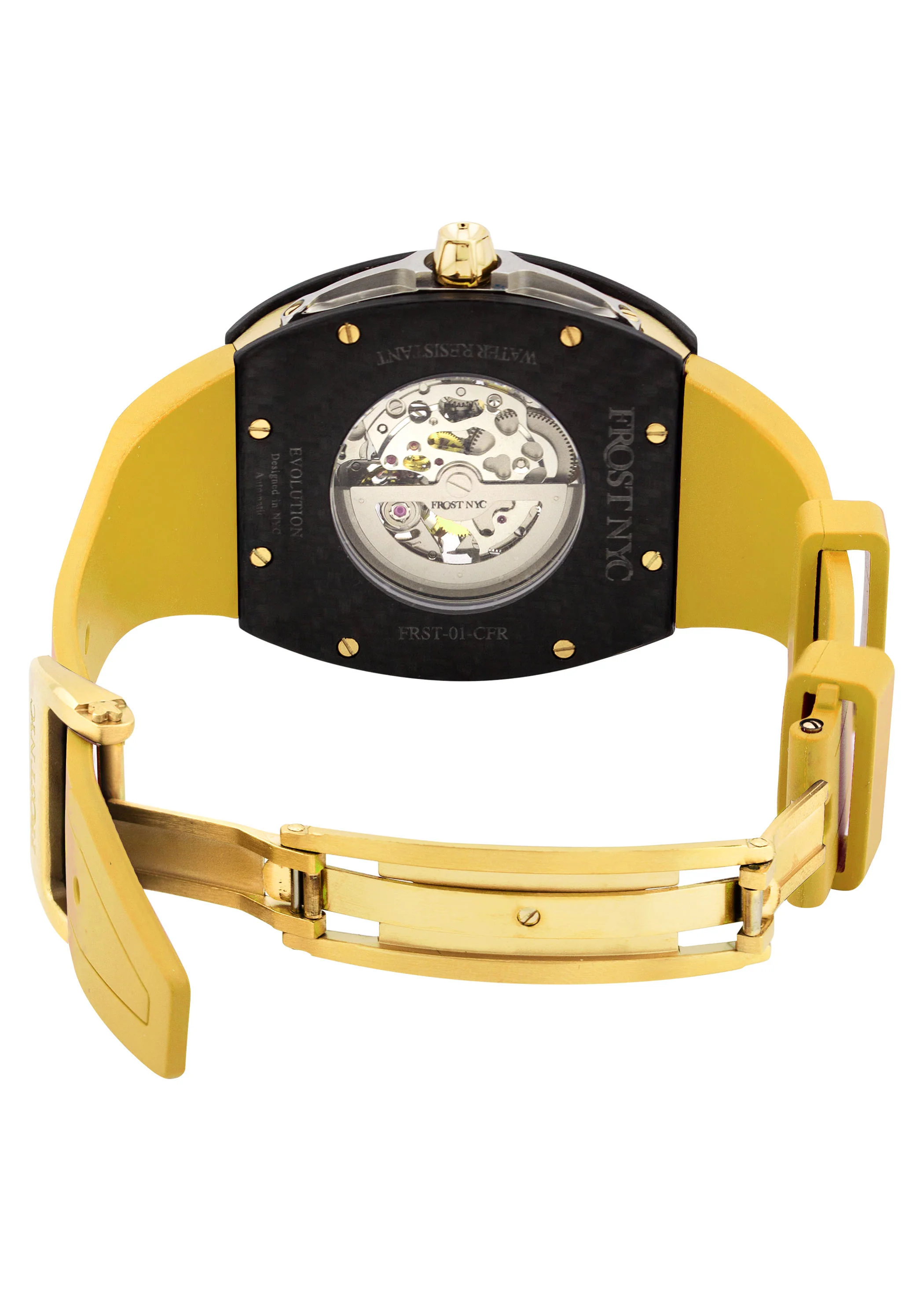Frost NYC Mens Watch - Automatic Skeleton Carbon Fiber Sport Gold Watch | FRST-01-CFY| Yellow - Image 7
