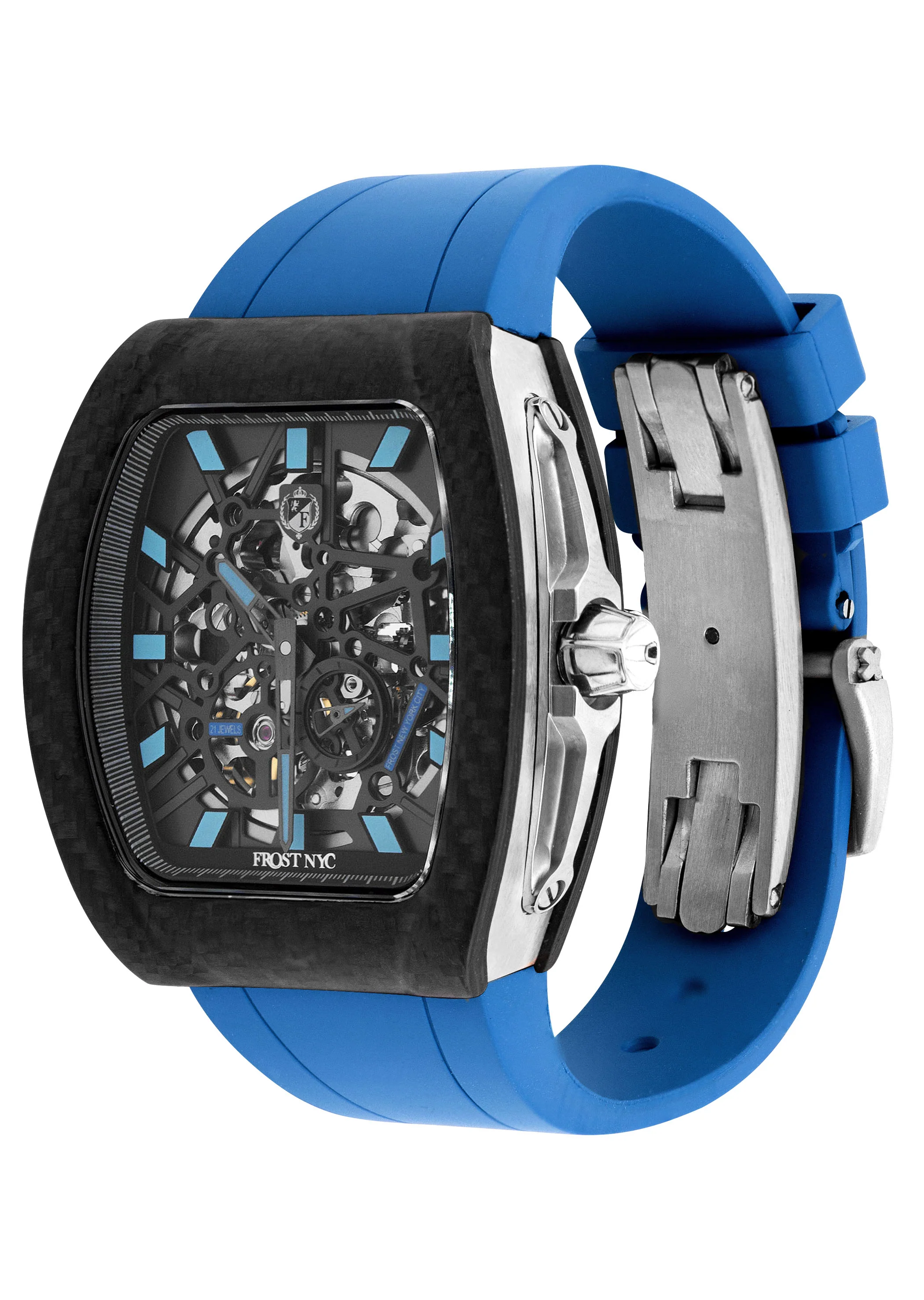 Frost NYC Mens Watch - Automatic Skeleton Carbon Fiber Sport Watch | FRST-01-CFS | Blue - Image 4