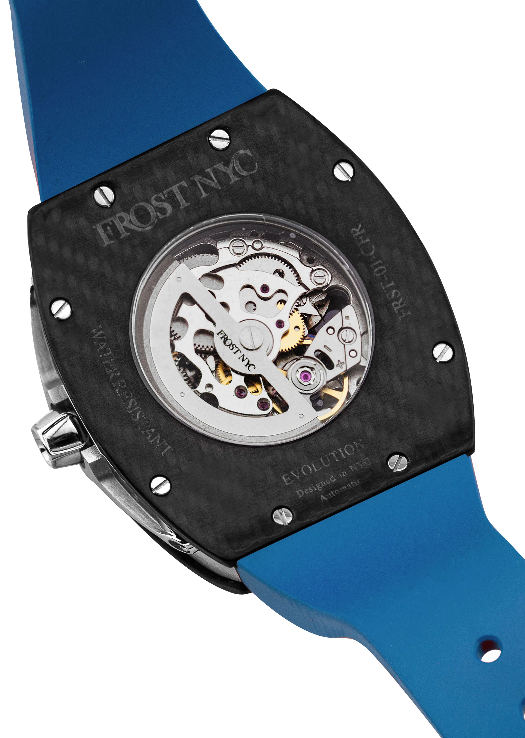 Frost NYC Mens Watch - Automatic Skeleton Carbon Fiber Sport Watch | FRST-01-CFS | Blue - Image 6