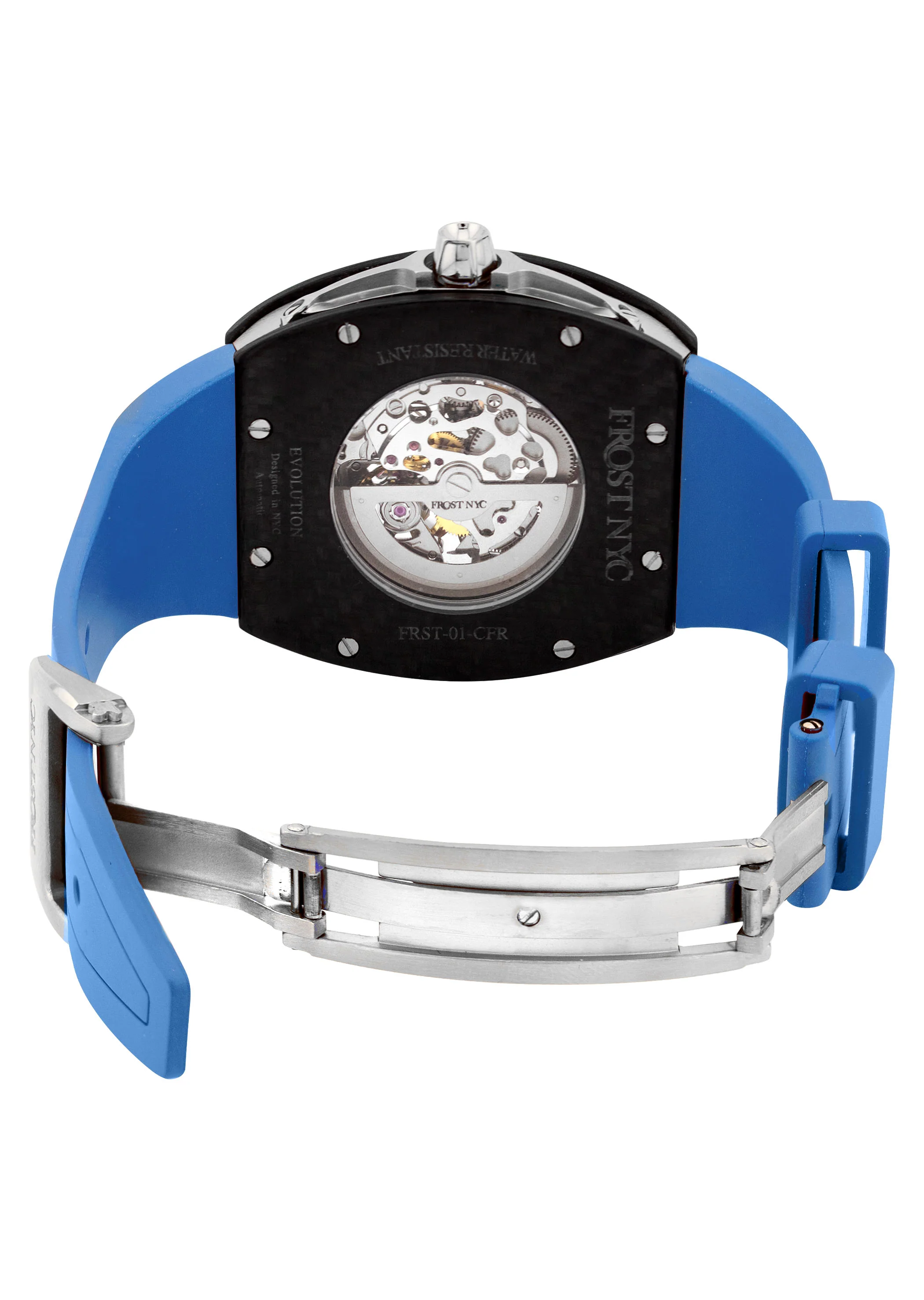 Frost NYC Mens Watch - Automatic Skeleton Carbon Fiber Sport Watch | FRST-01-CFS | Blue - Image 7