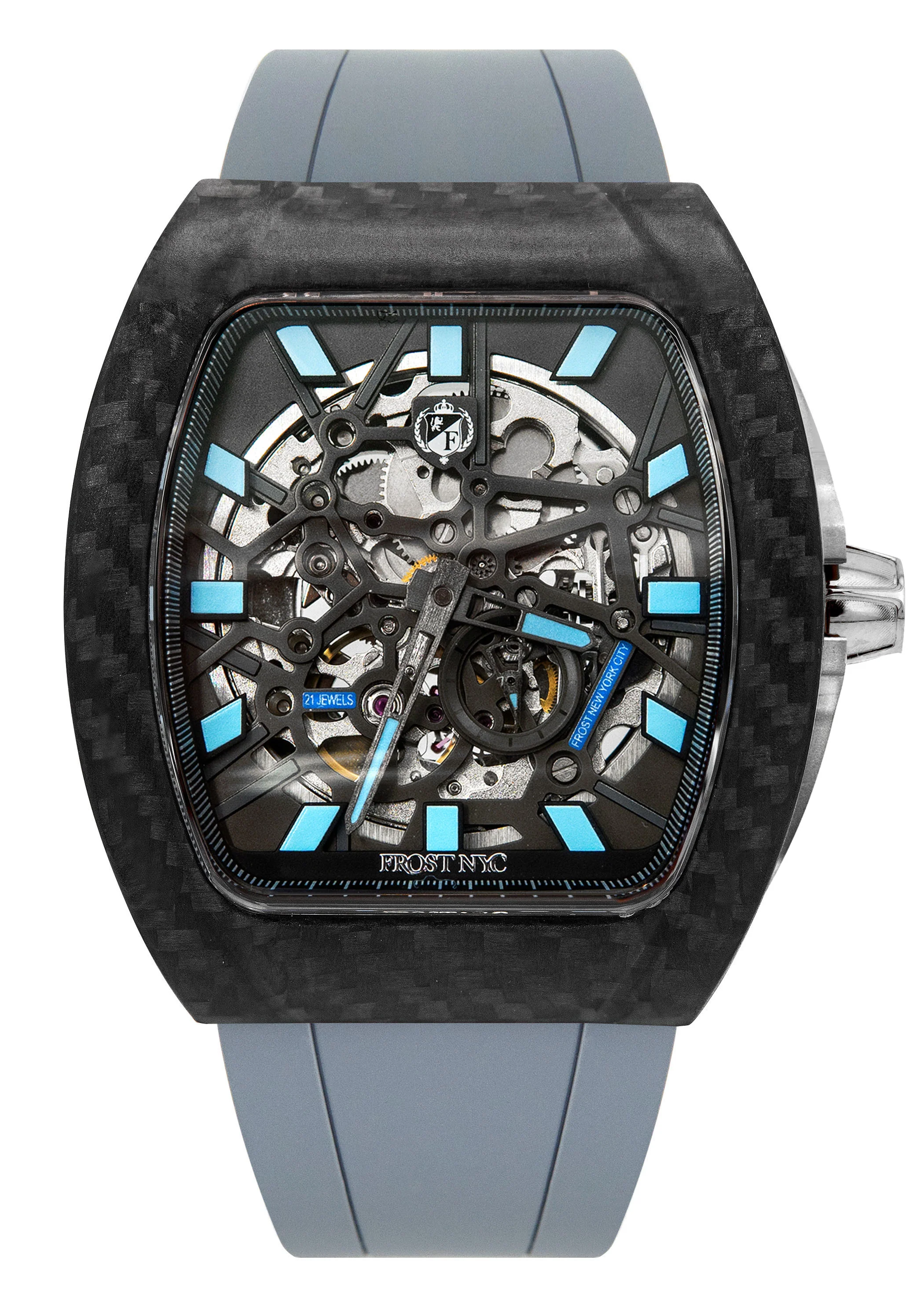 Frost NYC Mens Watch - Automatic Skeleton Carbon Fiber Sport Watch | FRST-01-CFS | Gray