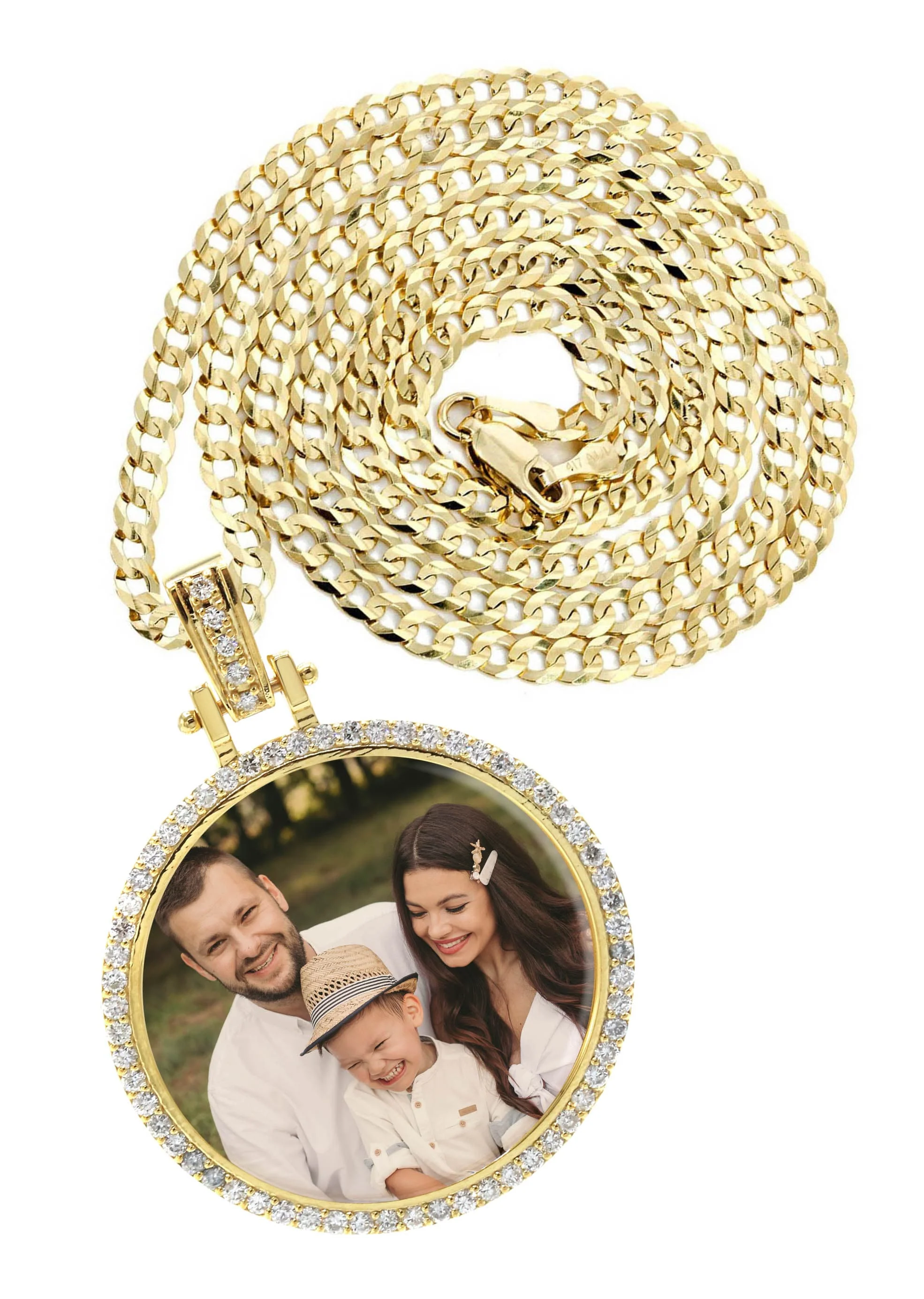 Diamond 10K/14K Yellow Gold Large Round Picture Pendant Necklace | Appx. 0.65 Carat